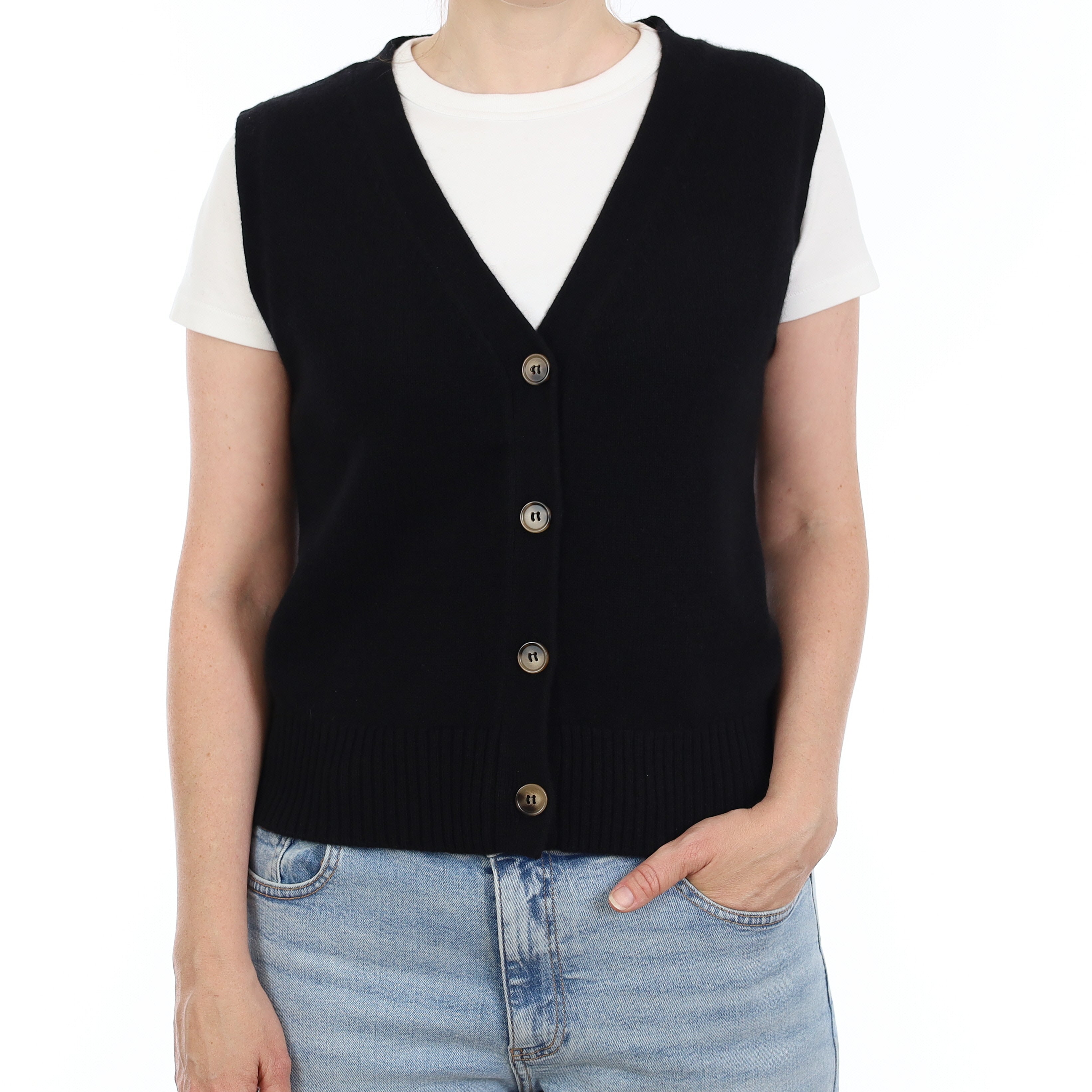 Brand New Black Luxury Cashmere V Neck Waistcoat Small UK 8-10