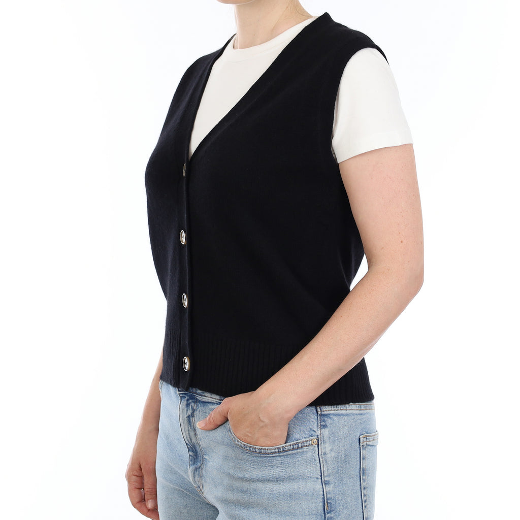 Brand New Black Luxury Cashmere V Neck Waistcoat Small UK 8-10