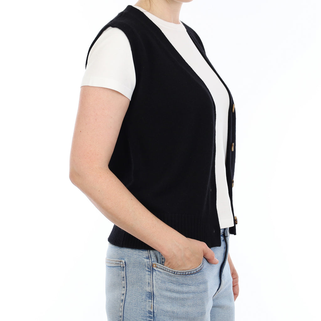 Brand New Black Luxury Cashmere V Neck Waistcoat Small UK 8-10