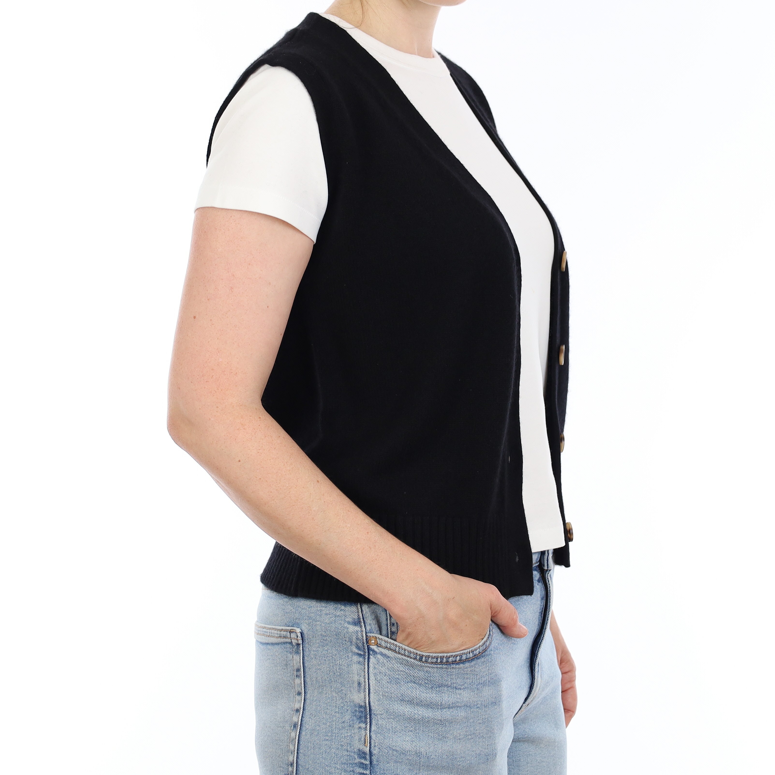 Brand New Black Luxury Cashmere V Neck Waistcoat Small UK 8-10