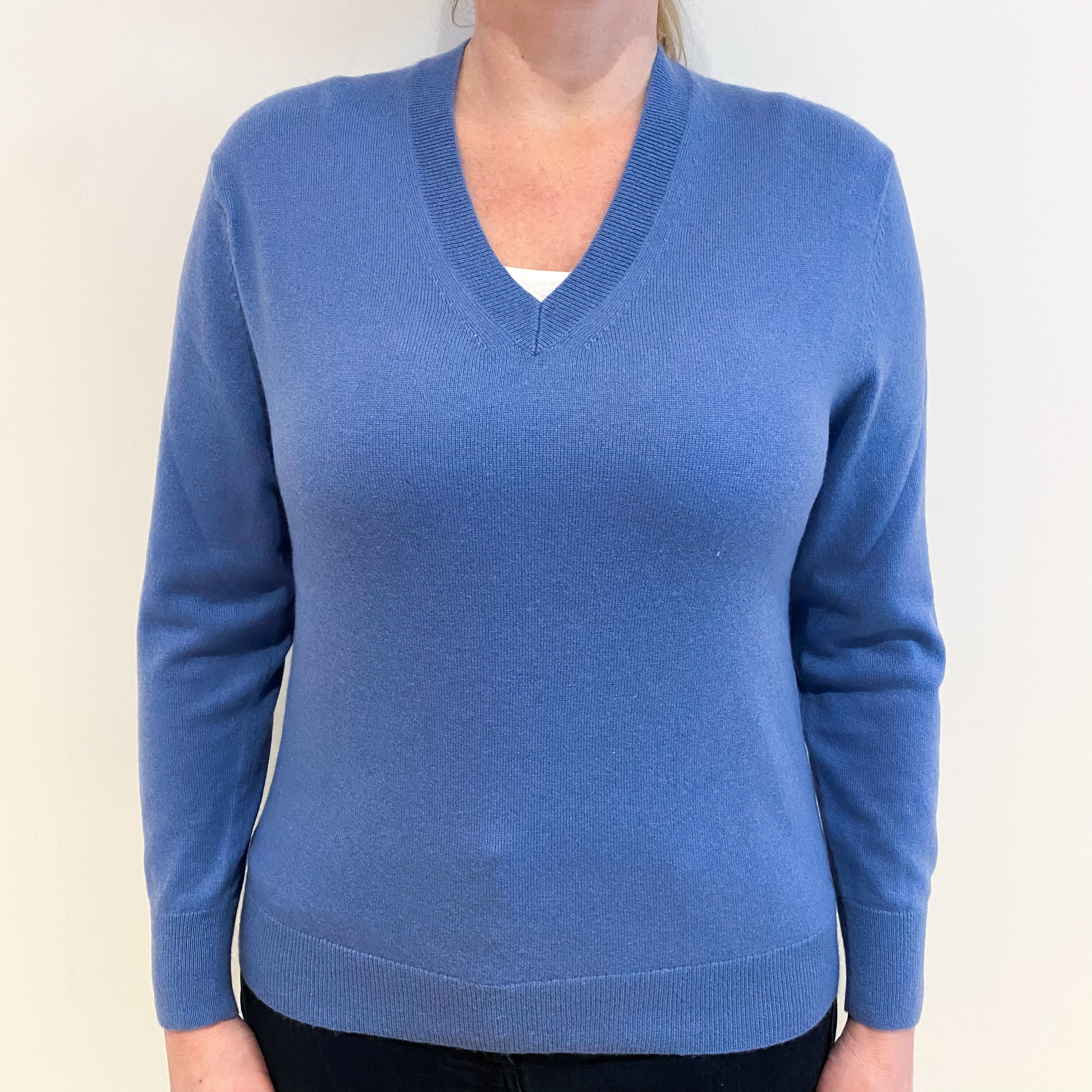 Deep Sky Blue Cashmere V Neck Jumper Large