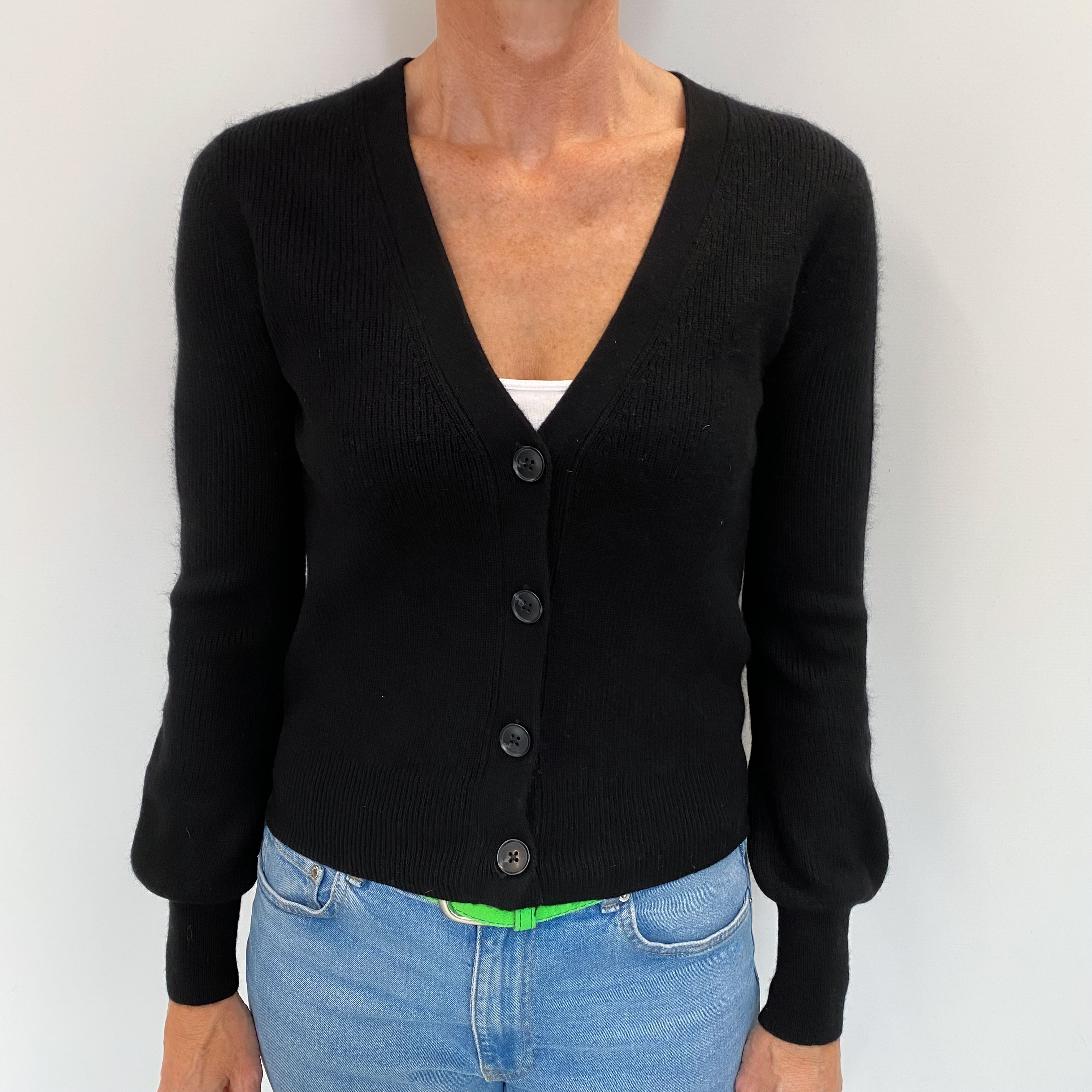 Black Cashmere V Neck Cardigan Small