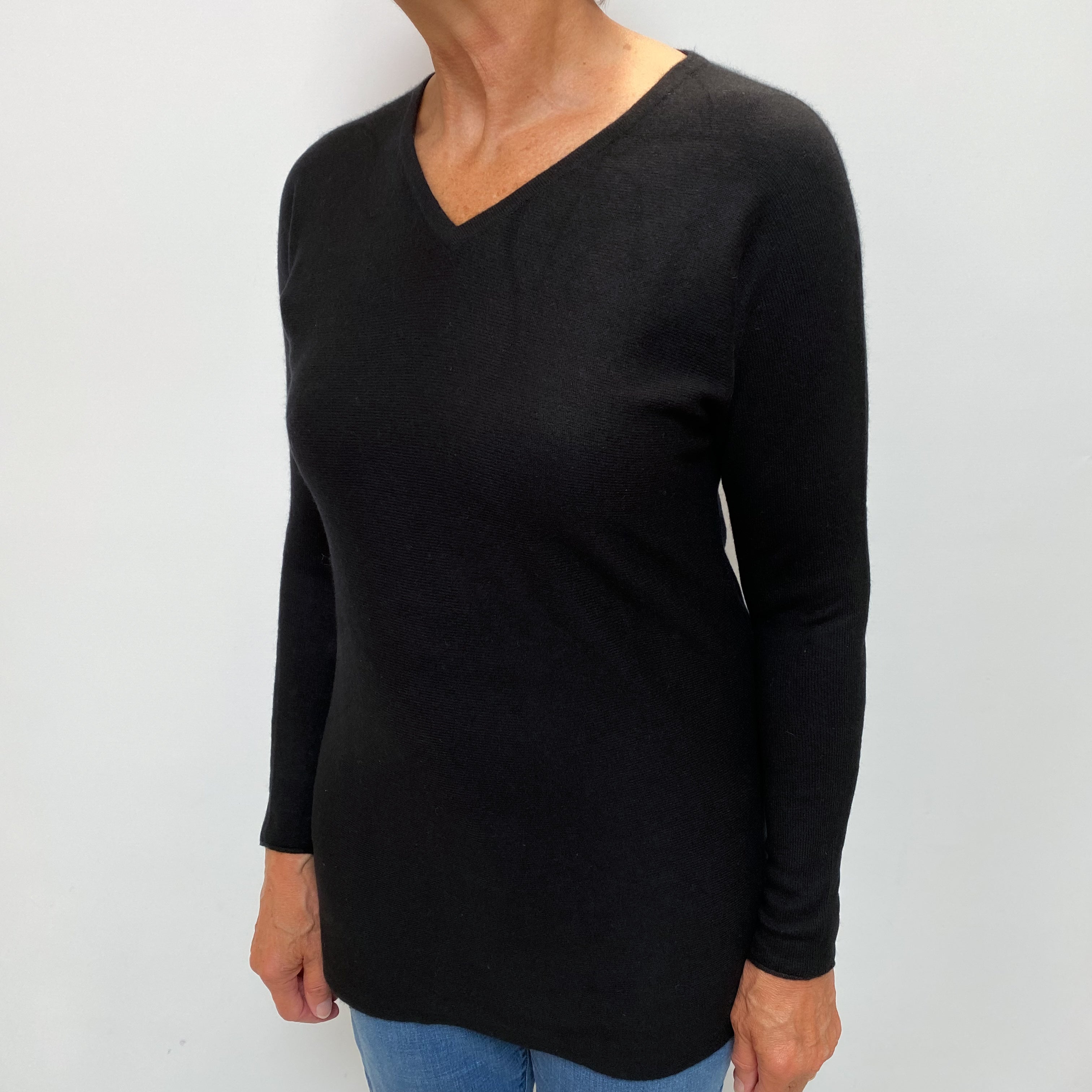 Black Cashmere Long V Neck Jumper Medium