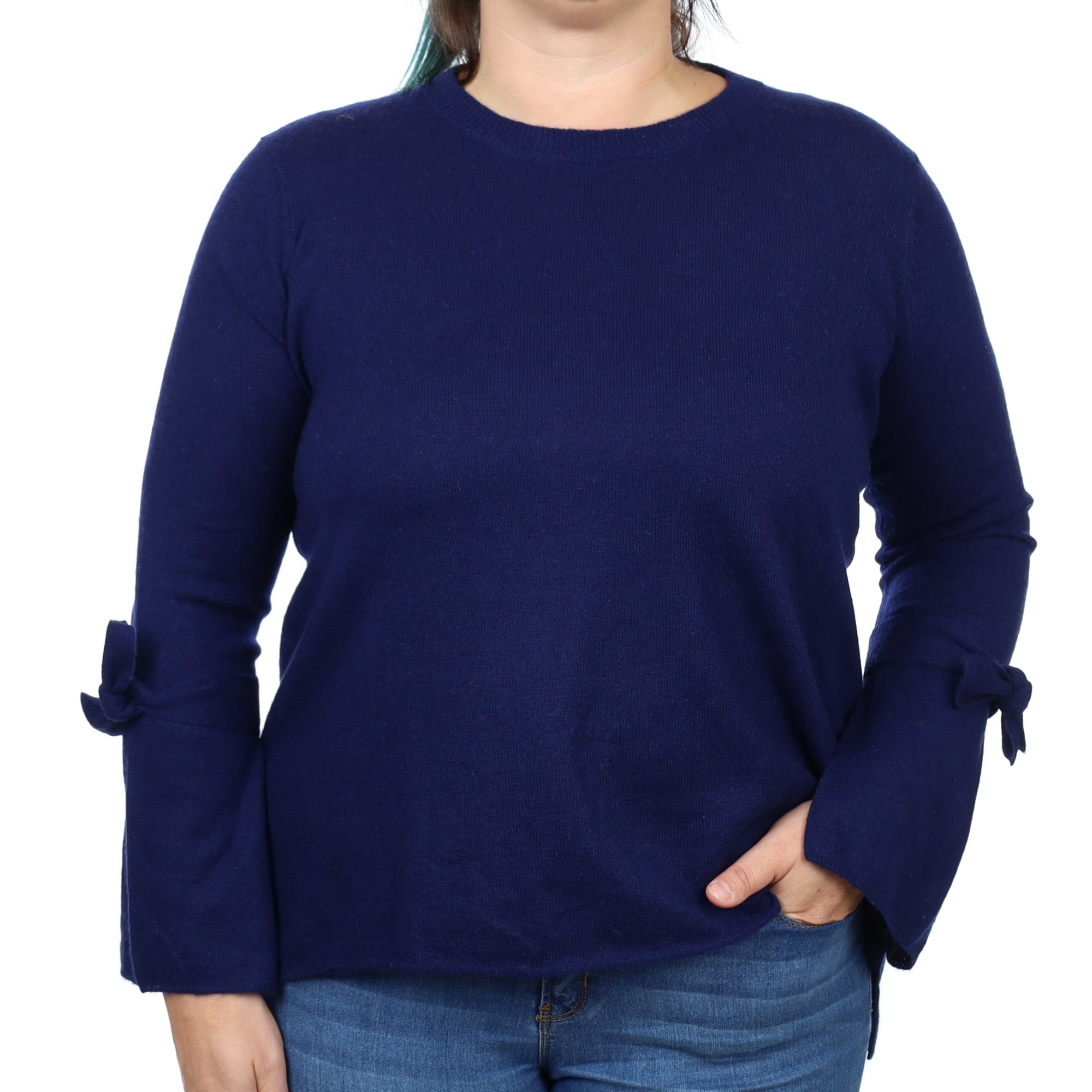 French Navy Sleeve Detail Cashmere Crew Neck Jumper Large