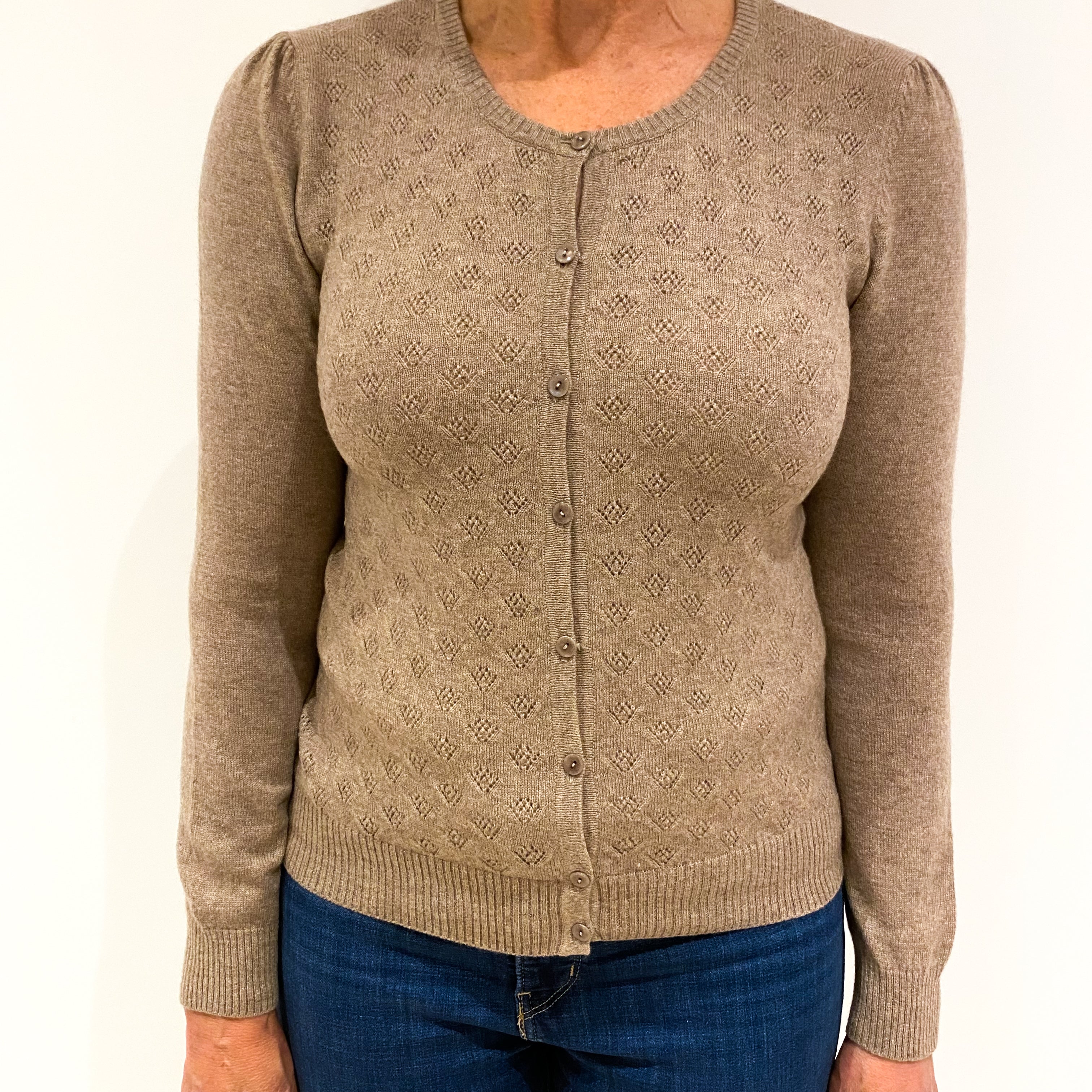 Latte Brown Cashmere Cardigan Medium