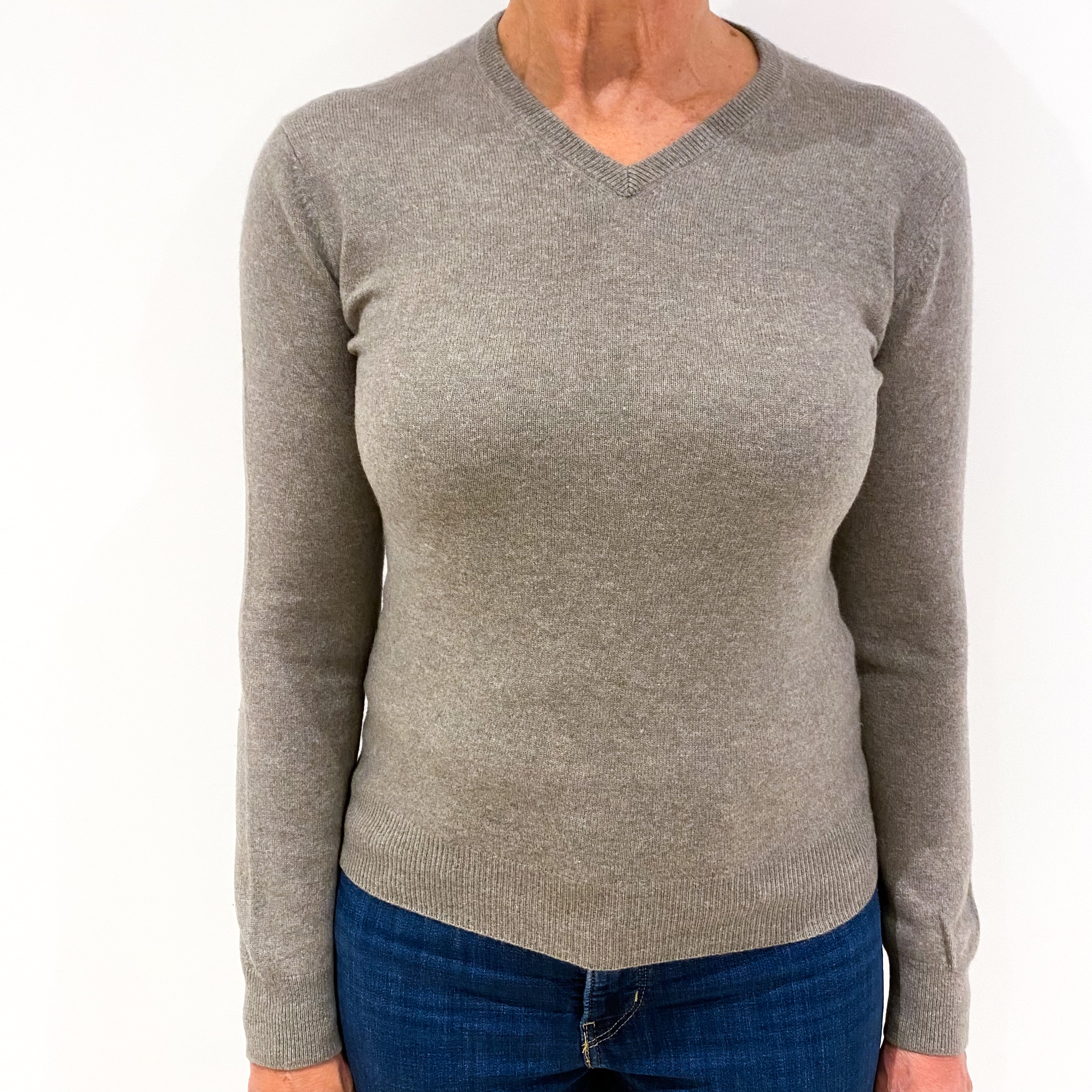 Latte Brown Cashmere V-Neck Jumper Medium