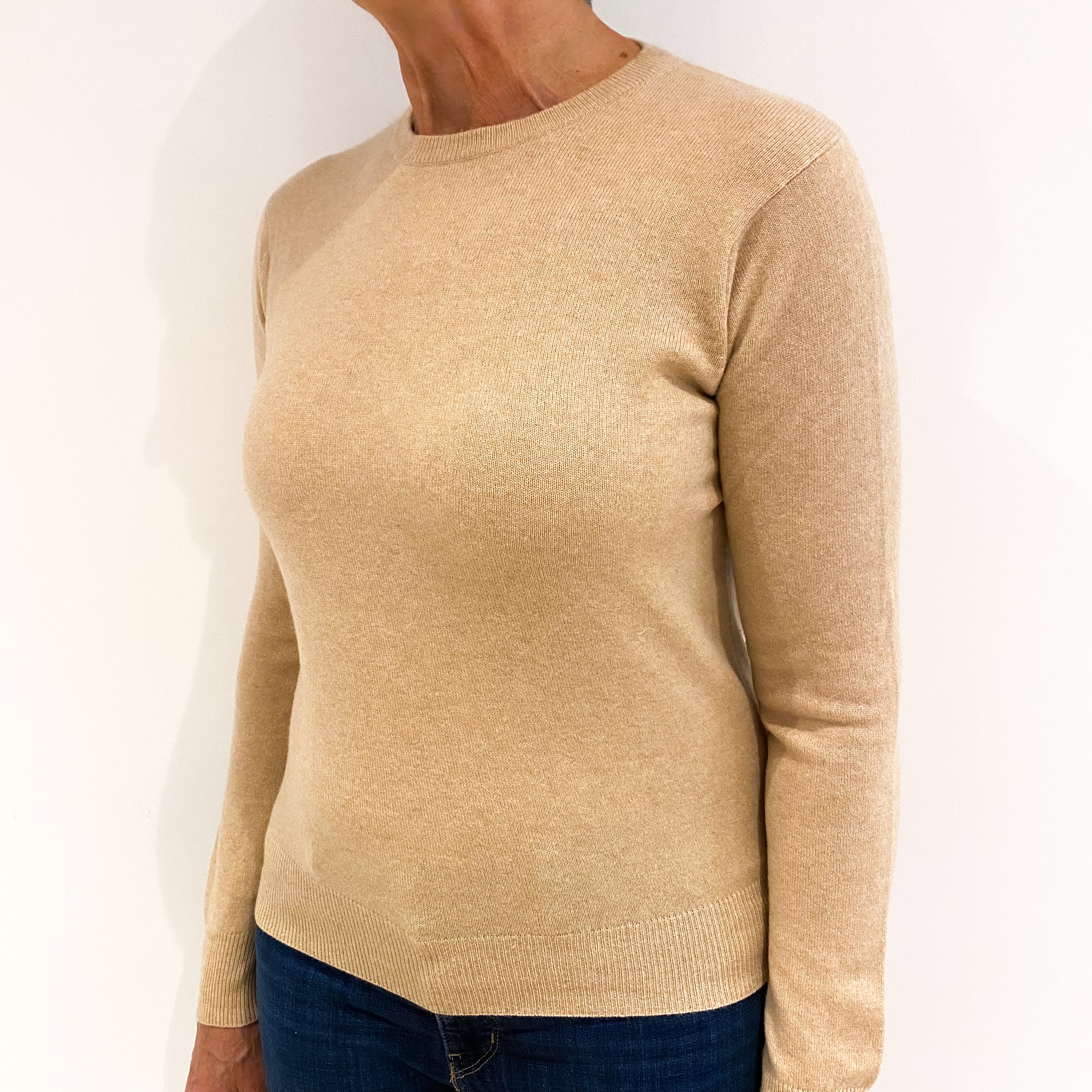 Sand Beige Cashmere Crew Neck Jumper Medium