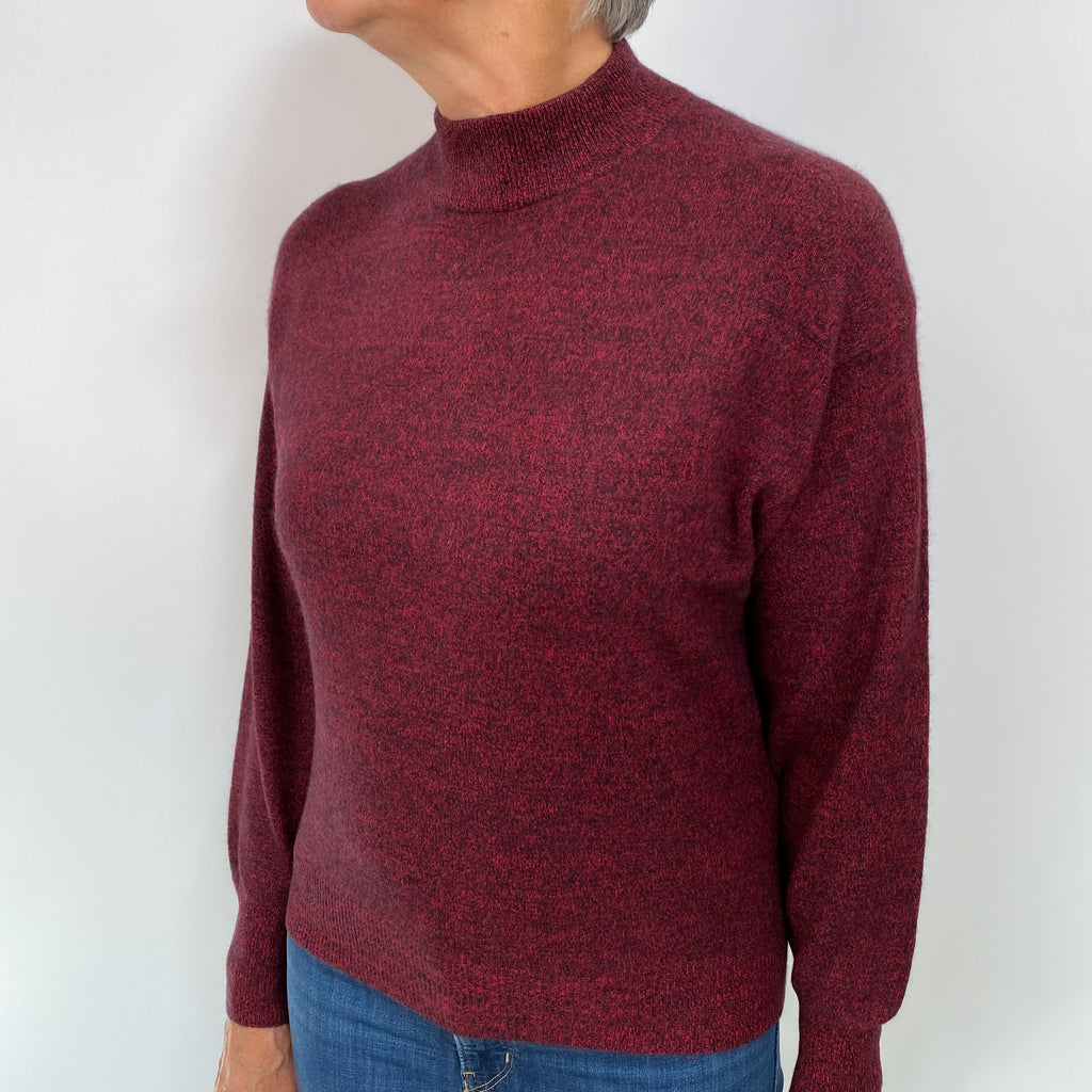 Red Black Marl Cashmere Turtle Neck Jumper Medium
