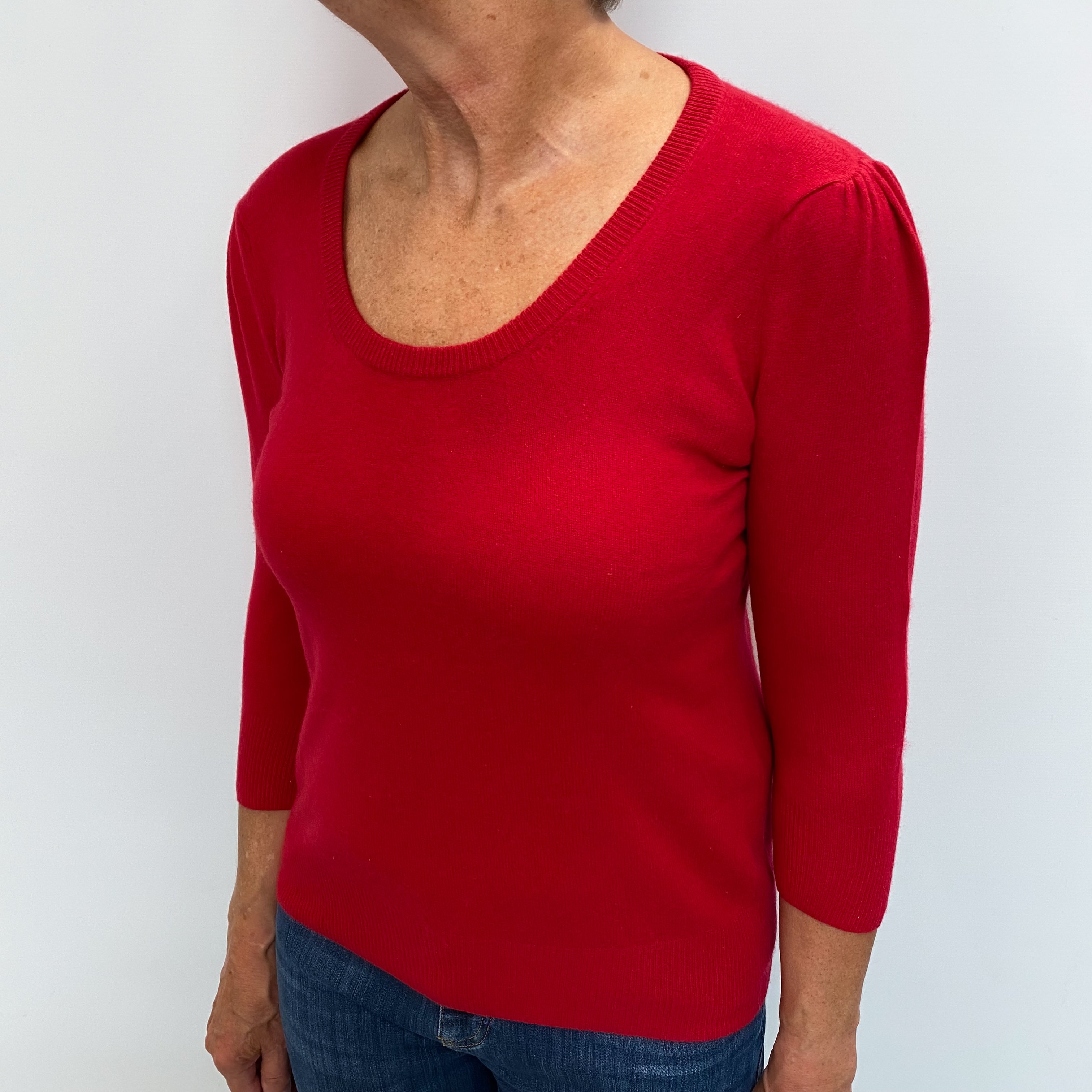 Post Box Red Cashmere Scoop Crew Neck Jumper Medium