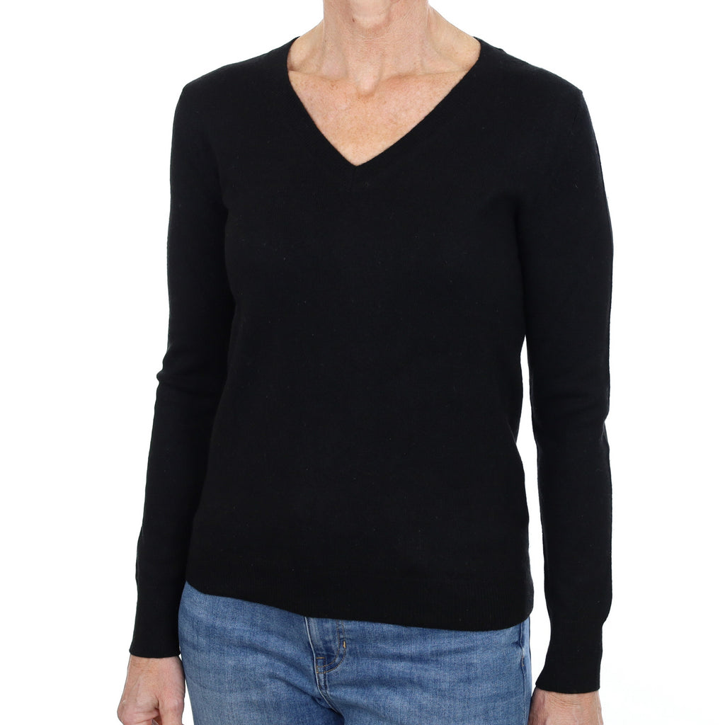 Black Cashmere V Neck Jumper Small
