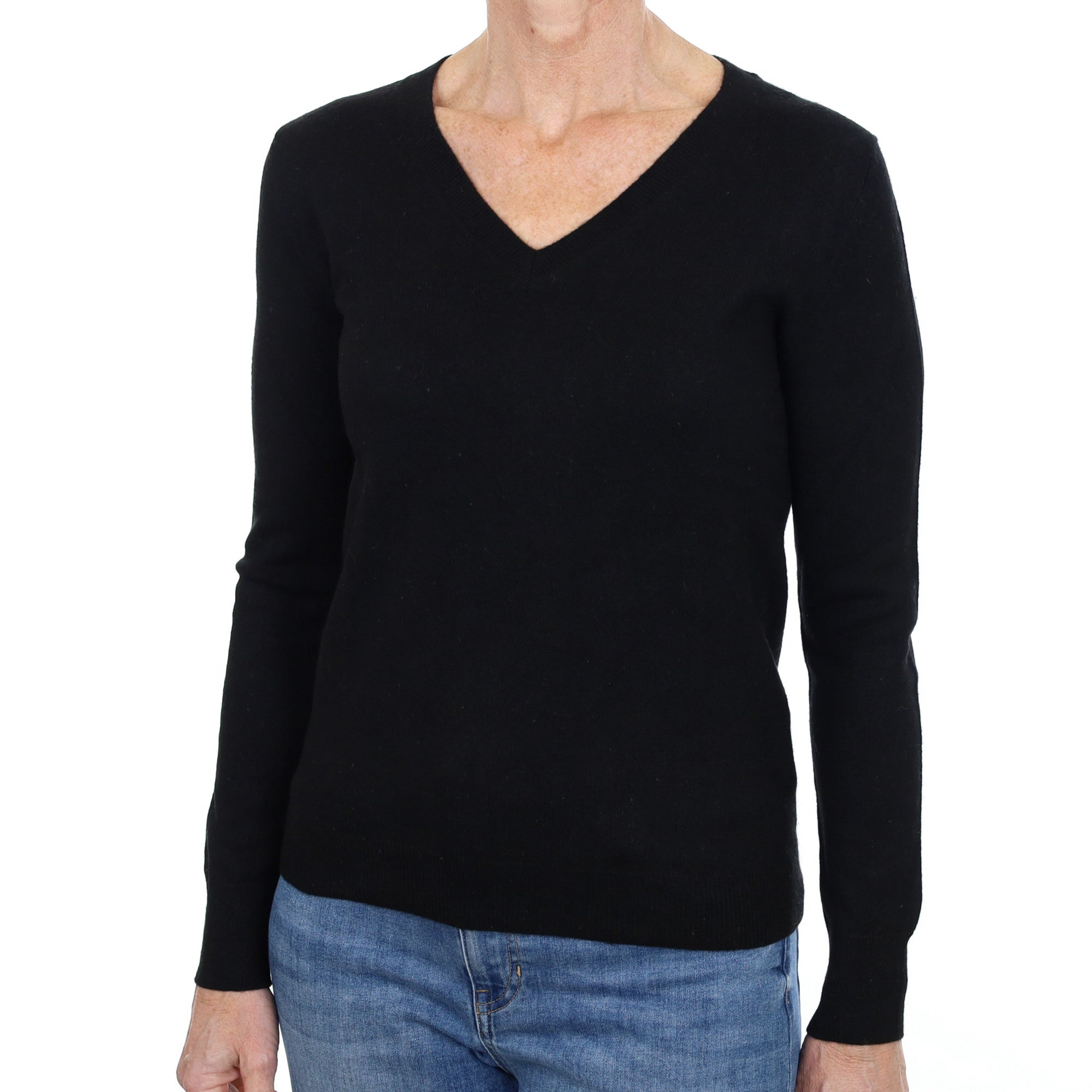 Black Cashmere V Neck Jumper Small