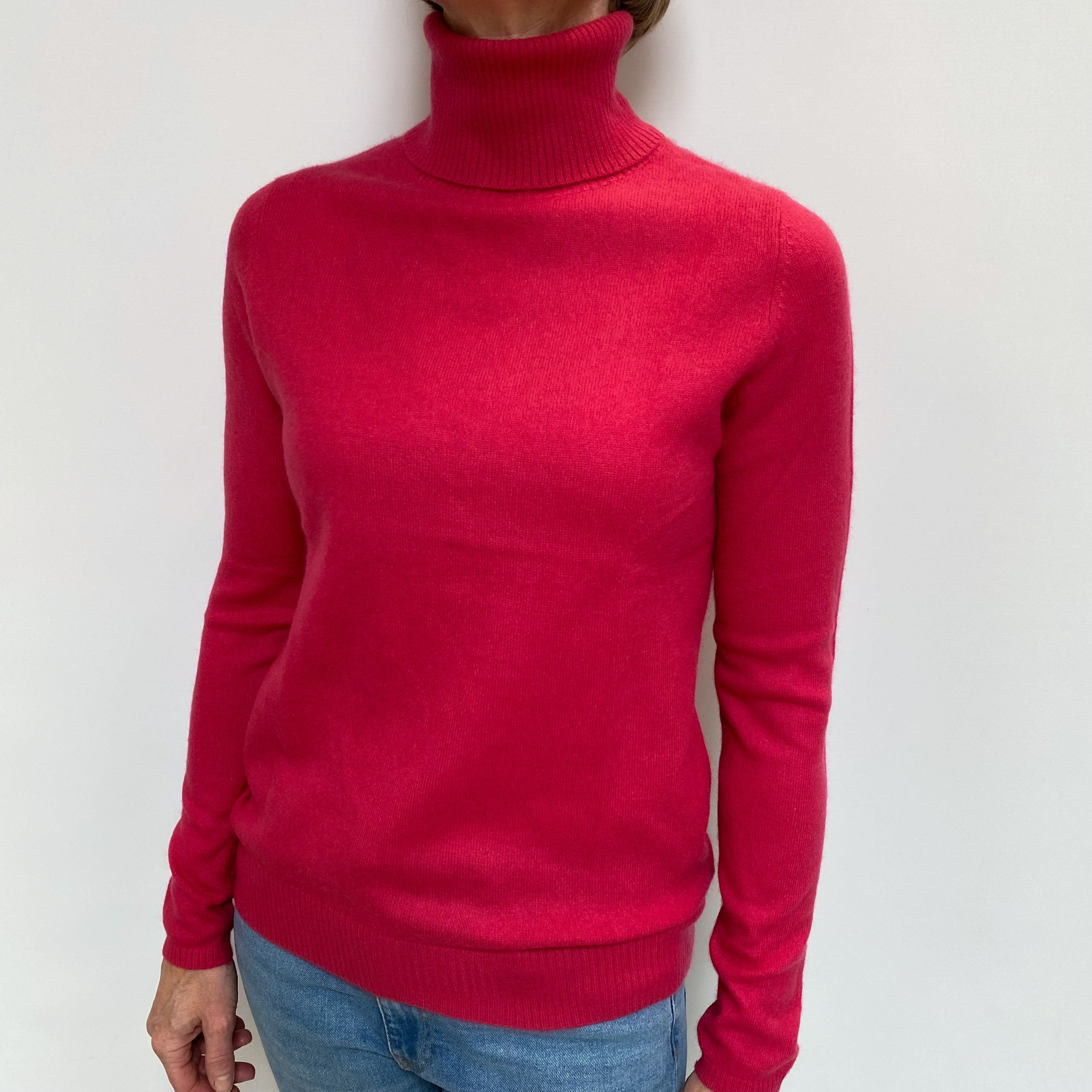 Fuchsia Pink Cashmere Polo Neck Jumper Small