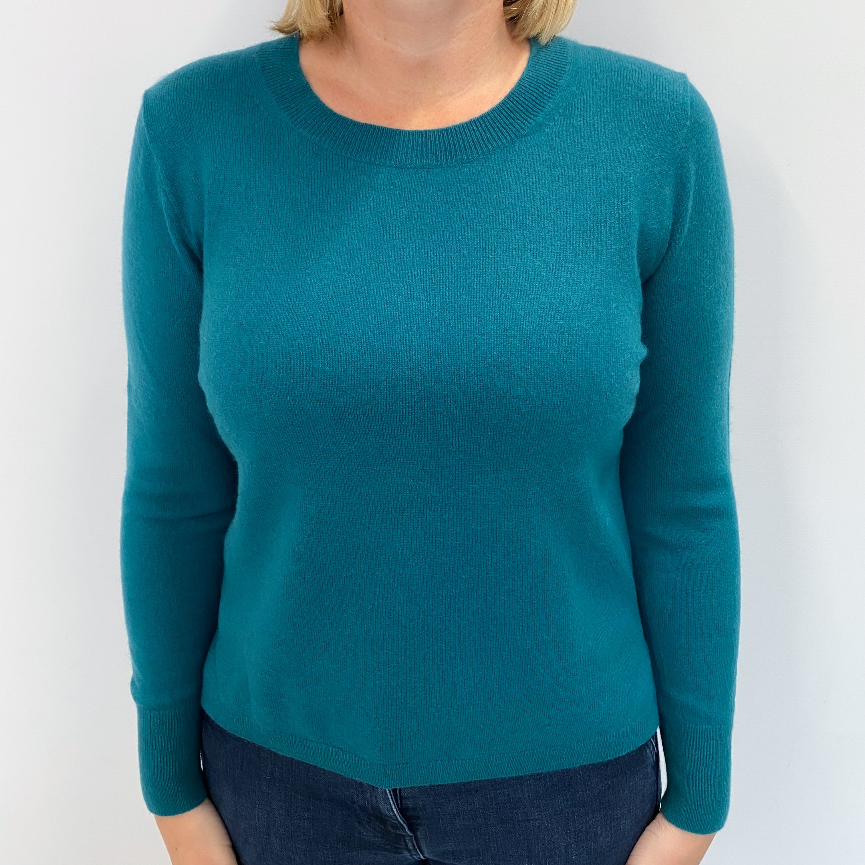 Teal Green Cashmere Crew Neck Jumper Large