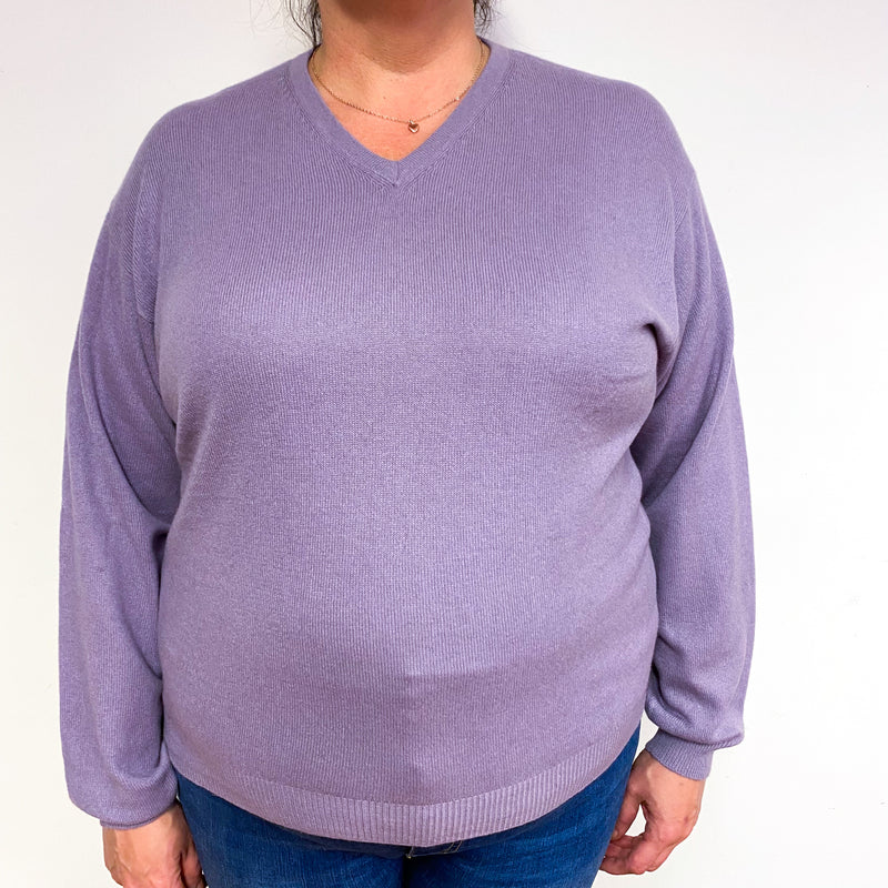 Dusky Lavender Purple Cashmere V-Neck Jumper Extra Large