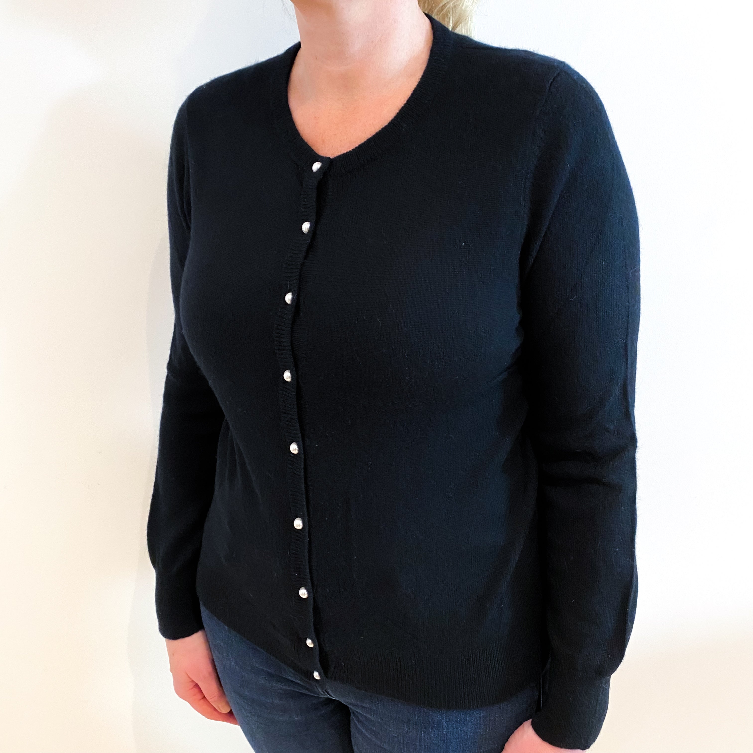 Black Cashmere Crew Neck Cardigan Large
