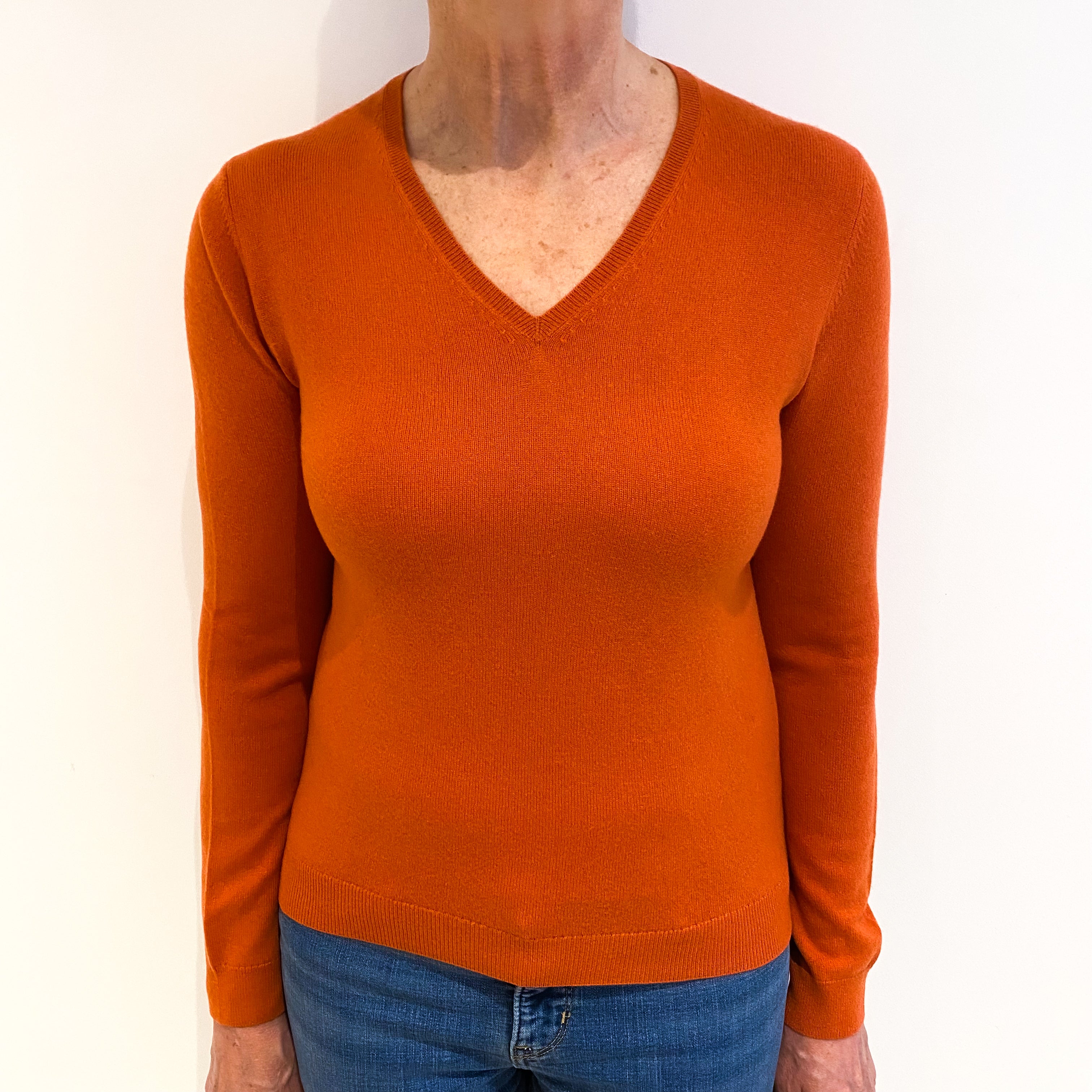 Crab Orange Cashmere V Neck Jumper Medium