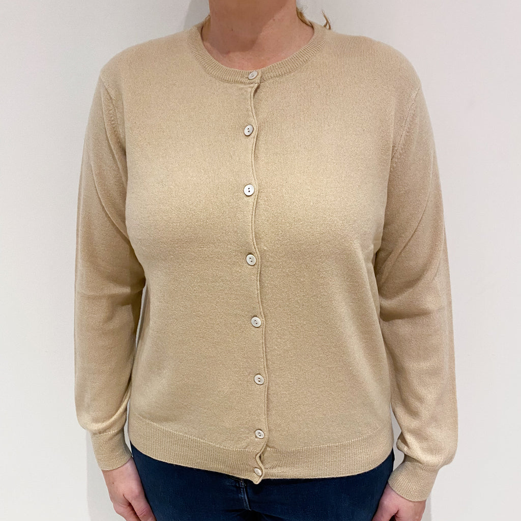 Beige Cashmere Crew Neck Cardigan Large