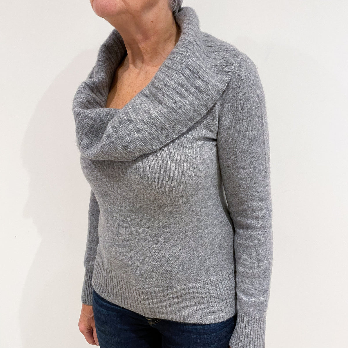 Ash Grey Chunky Cashmere Cowl Neck Jumper Medium