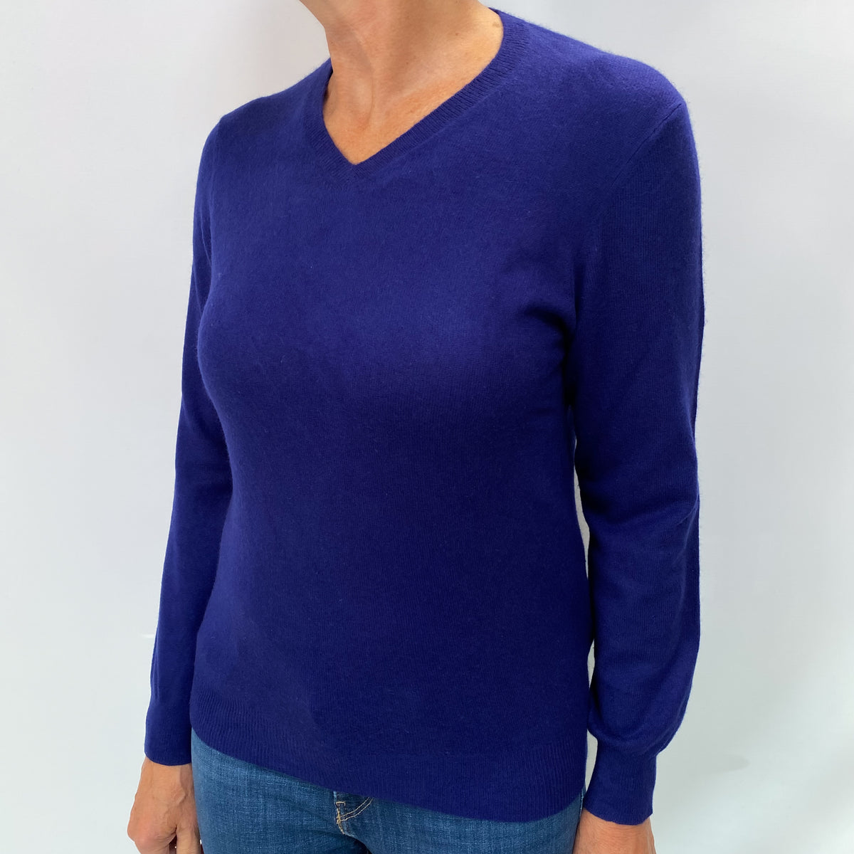 Indigo Cashmere V Neck Jumper Medium