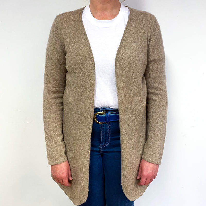 Taupe Brown Cashmere Edge to Edge Cardigan Large