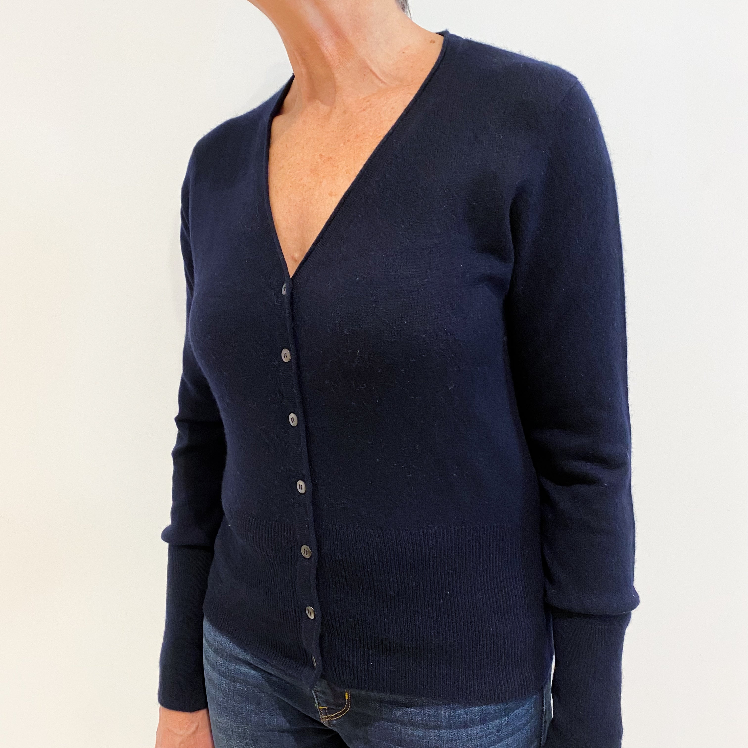 Navy Blue Cashmere V-Neck Cardigan Medium