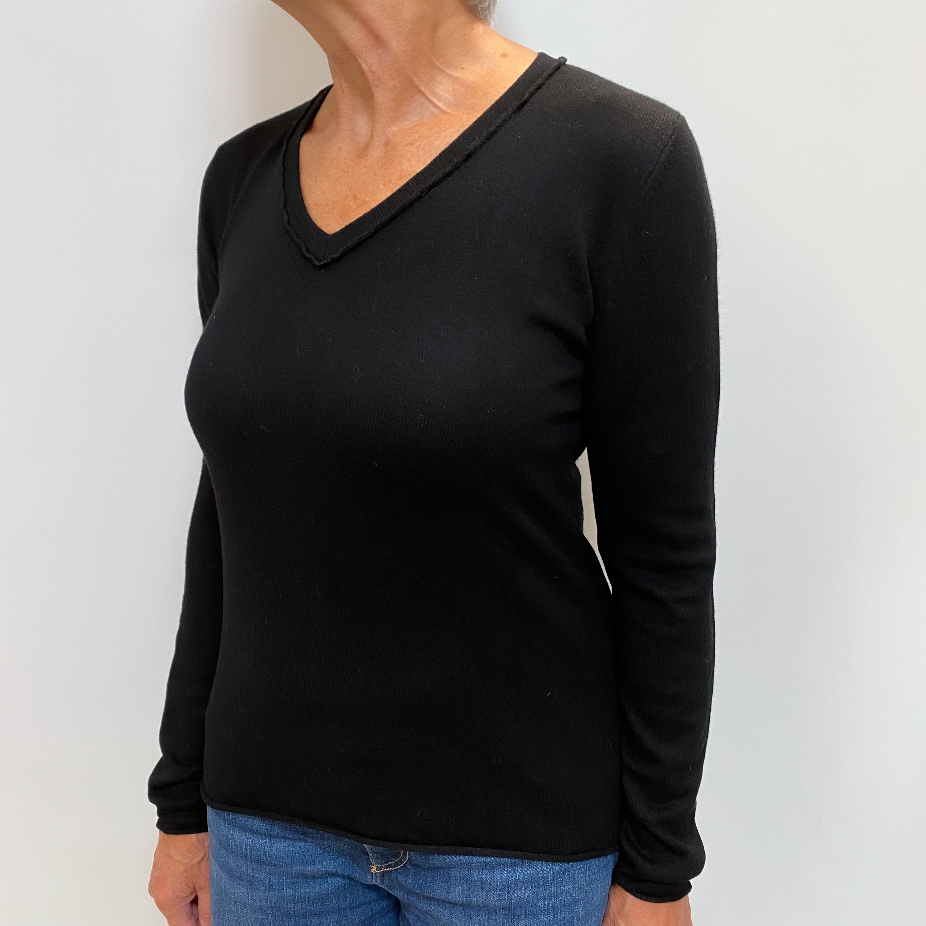 Black Cashmere V Neck Jumper Medium
