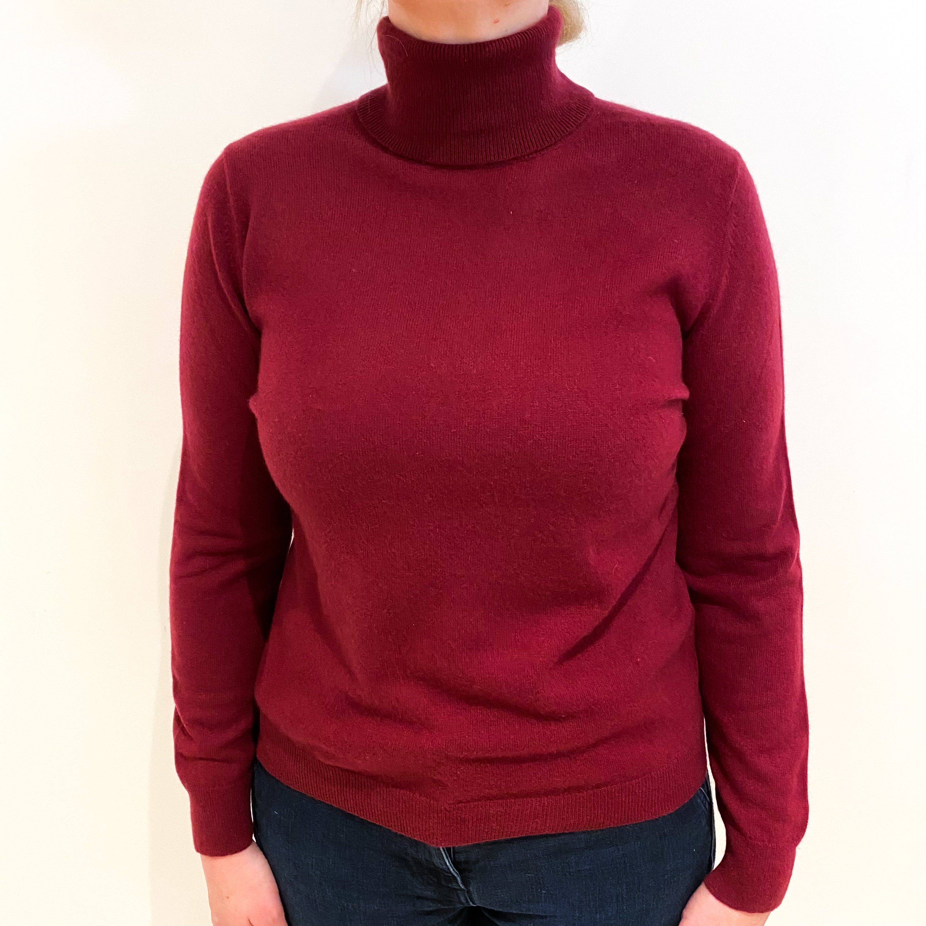 Burgundy Red Cashmere Polo Neck Jumper Large