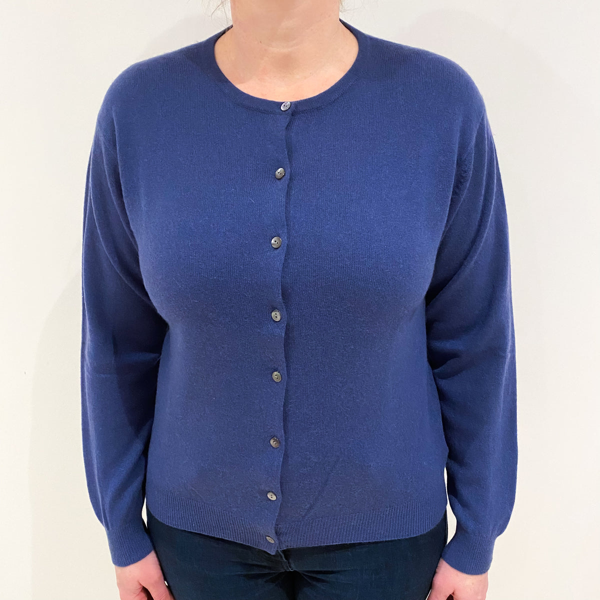 Naval Blue Cashmere Crew Neck Cardigan Large