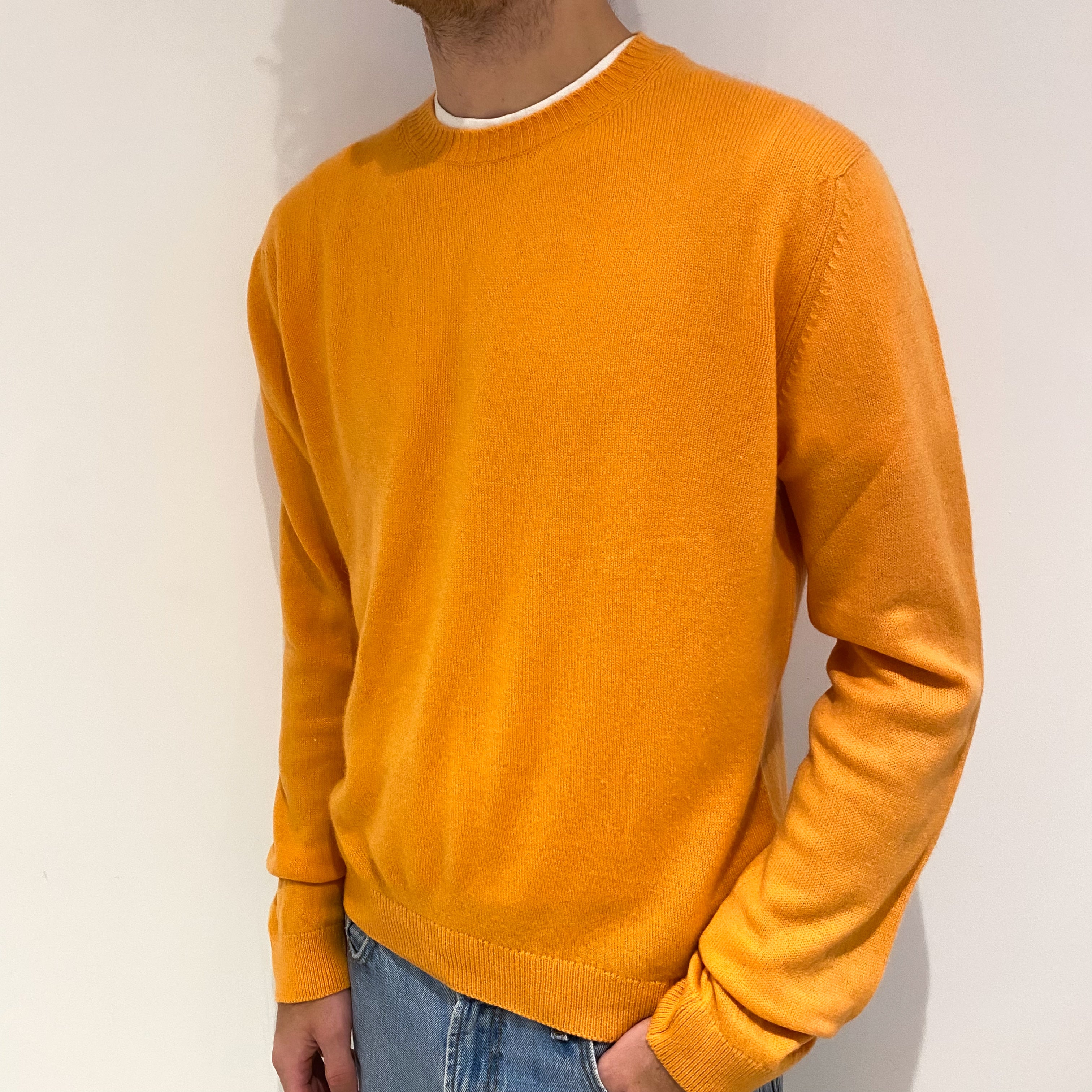 Men's Orange Cashmere Crew Neck Jumper