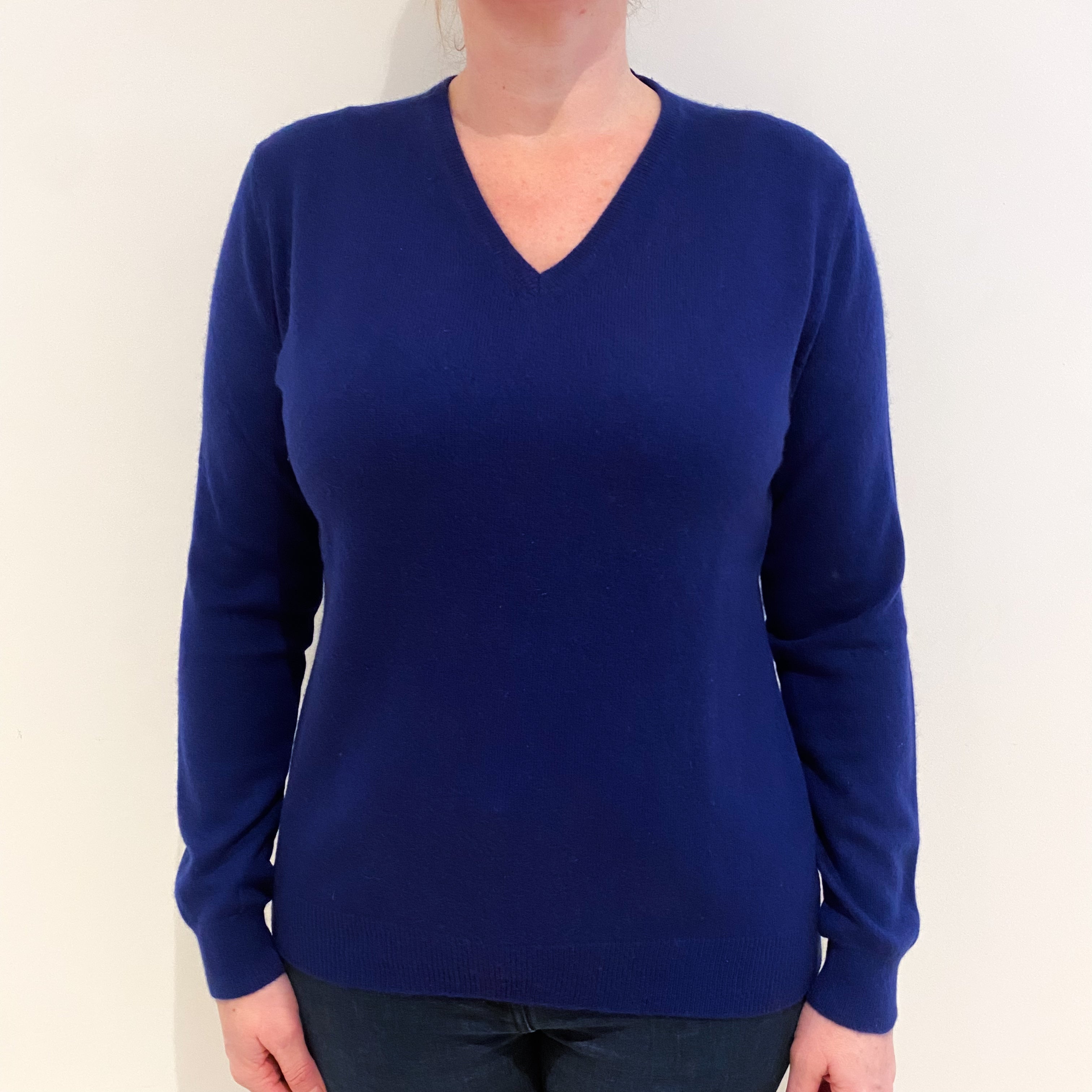 Prussian Blue Cashmere V Neck Jumper Large