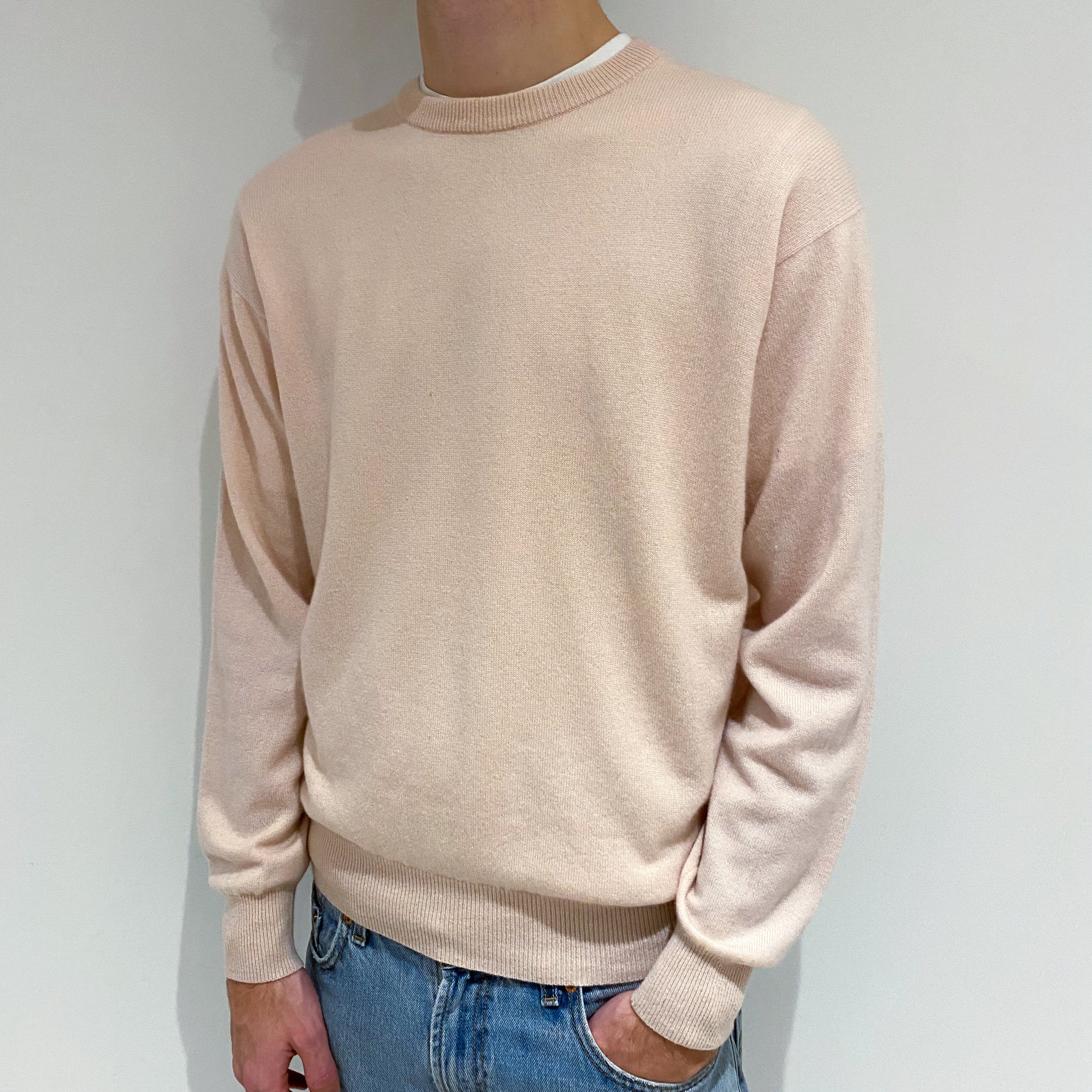 Men's Shell Pink Cashmere Crew Neck Jumper Large