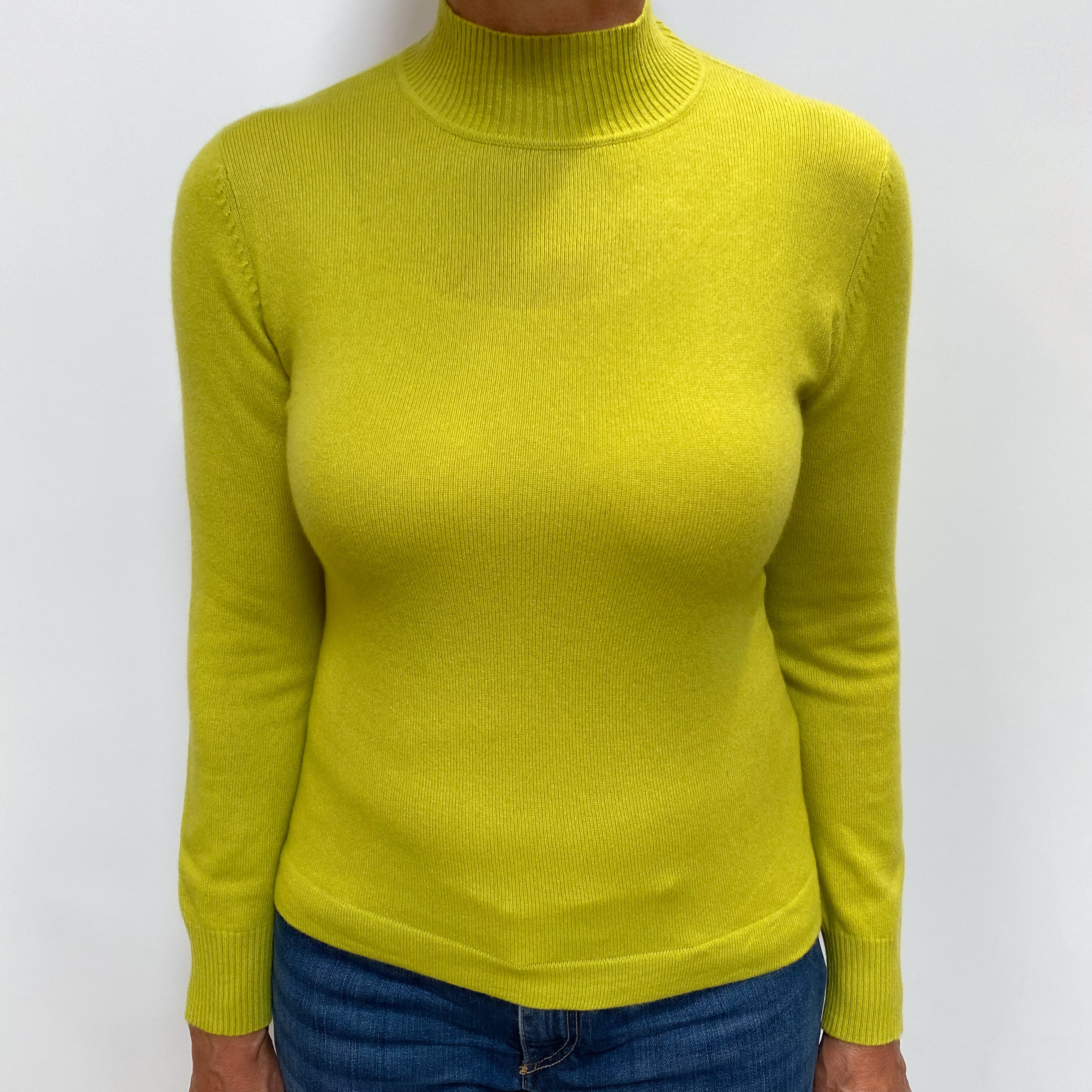 Lime Green Cashmere Turtle Neck Jumper Medium