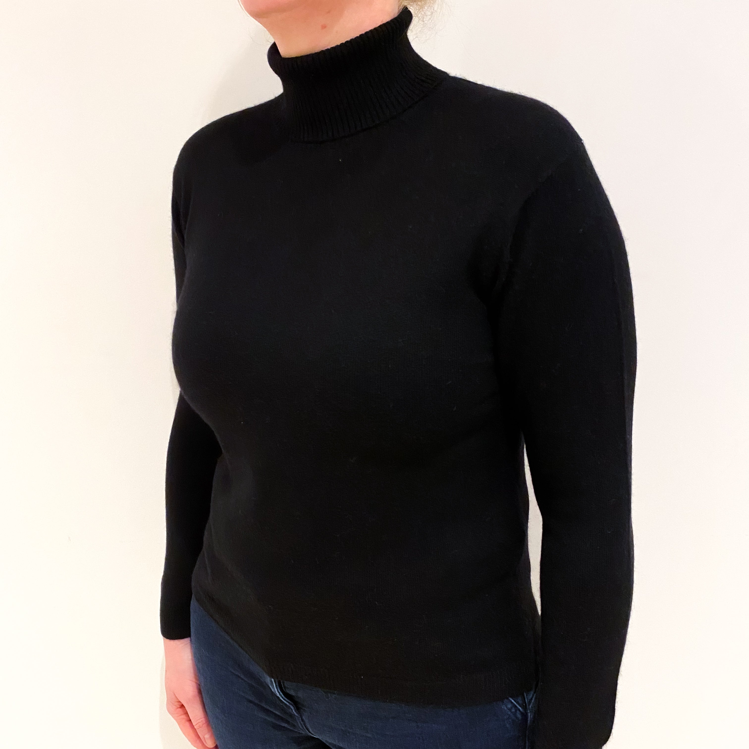 Black Cashmere Polo Neck Jumper Large