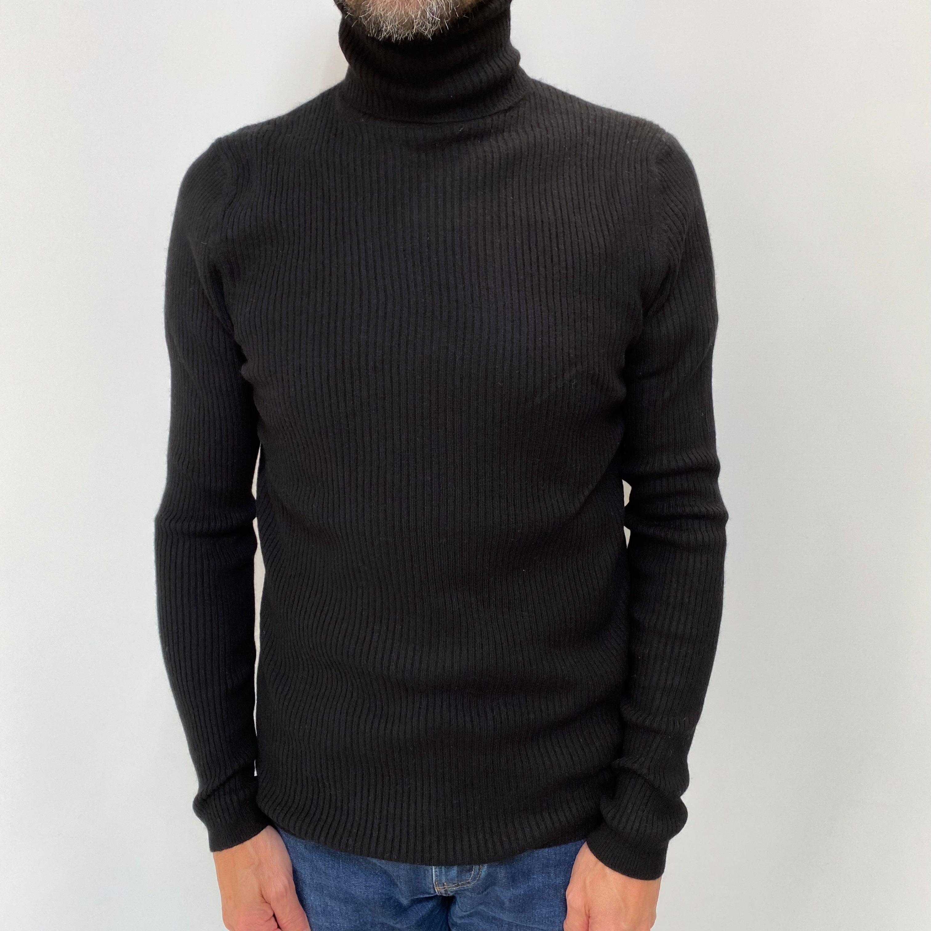 Men's Black Cashmere Polo Neck Jumper Small