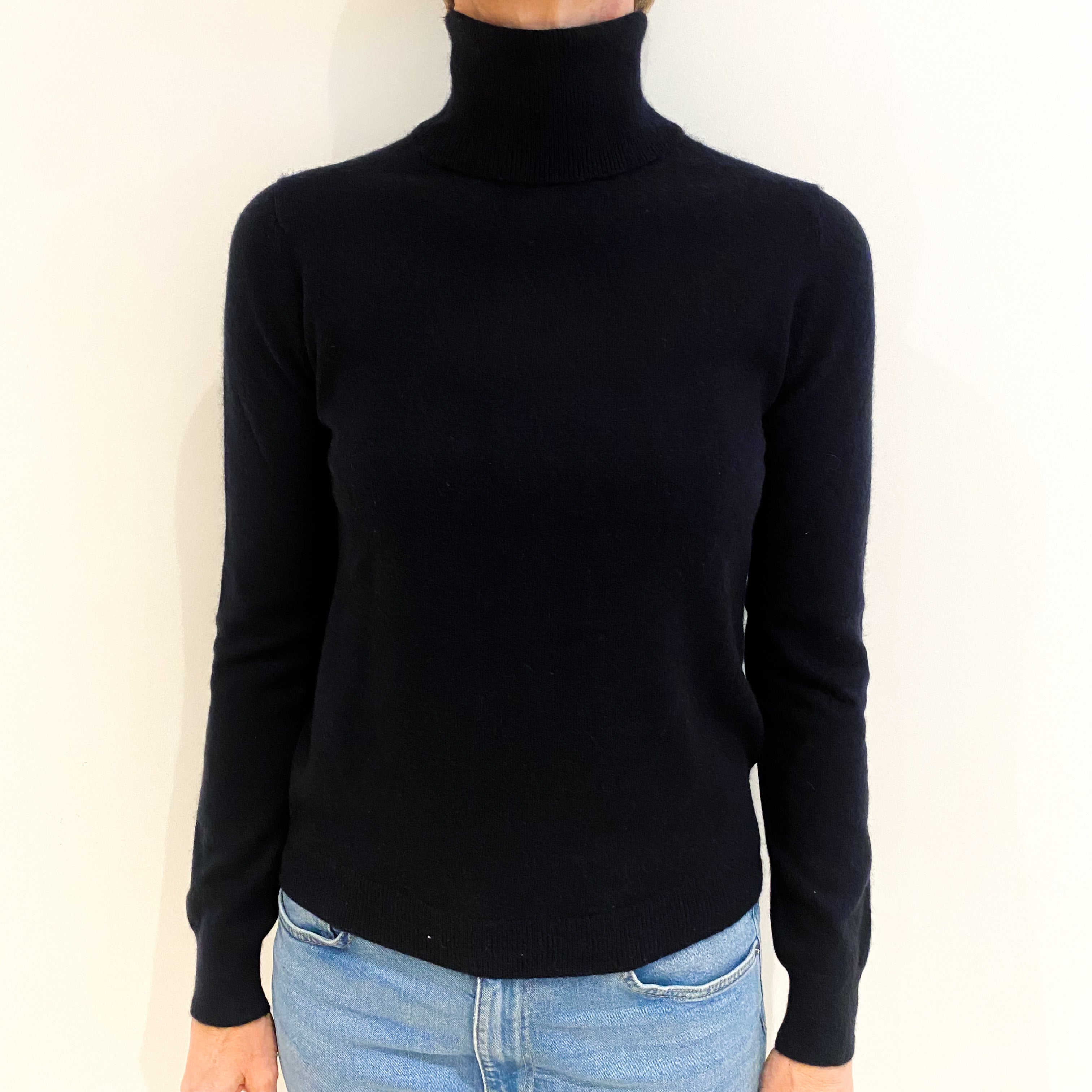 Navy Blue Cashmere Polo Neck Jumper Small