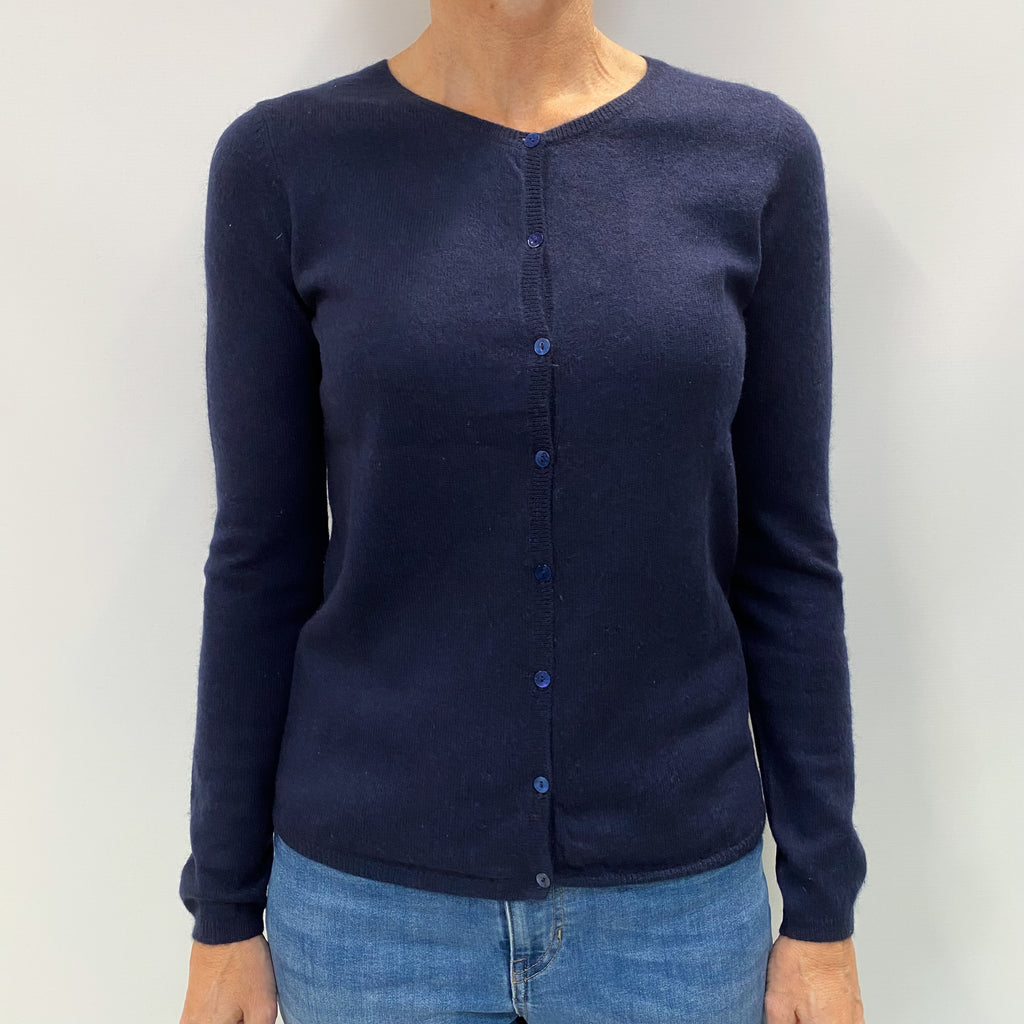 Navy Blue Cashmere Crew Neck Cardigan Small