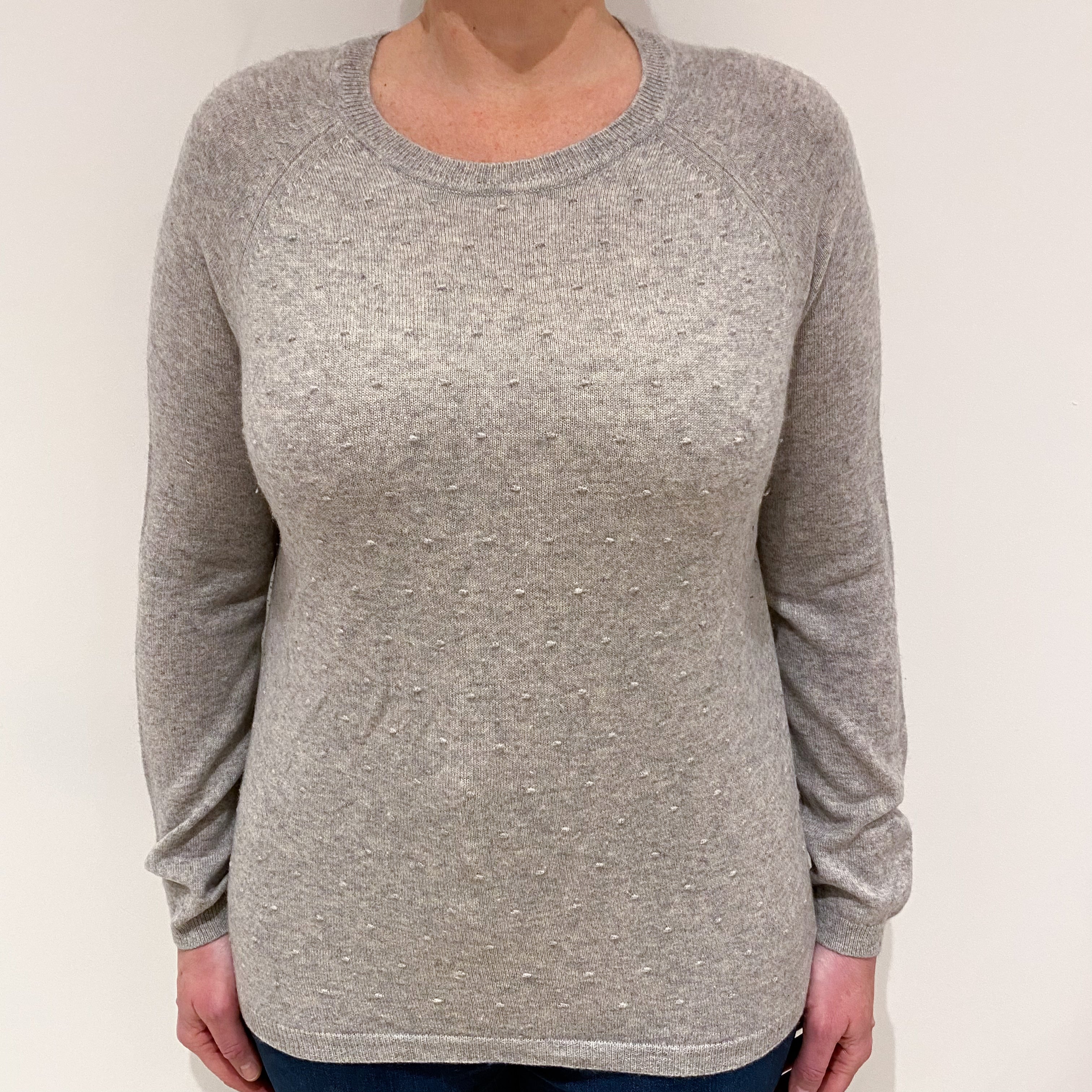 Marl Grey Bobble Textured Boxy Cashmere Crew Neck Jumper Large