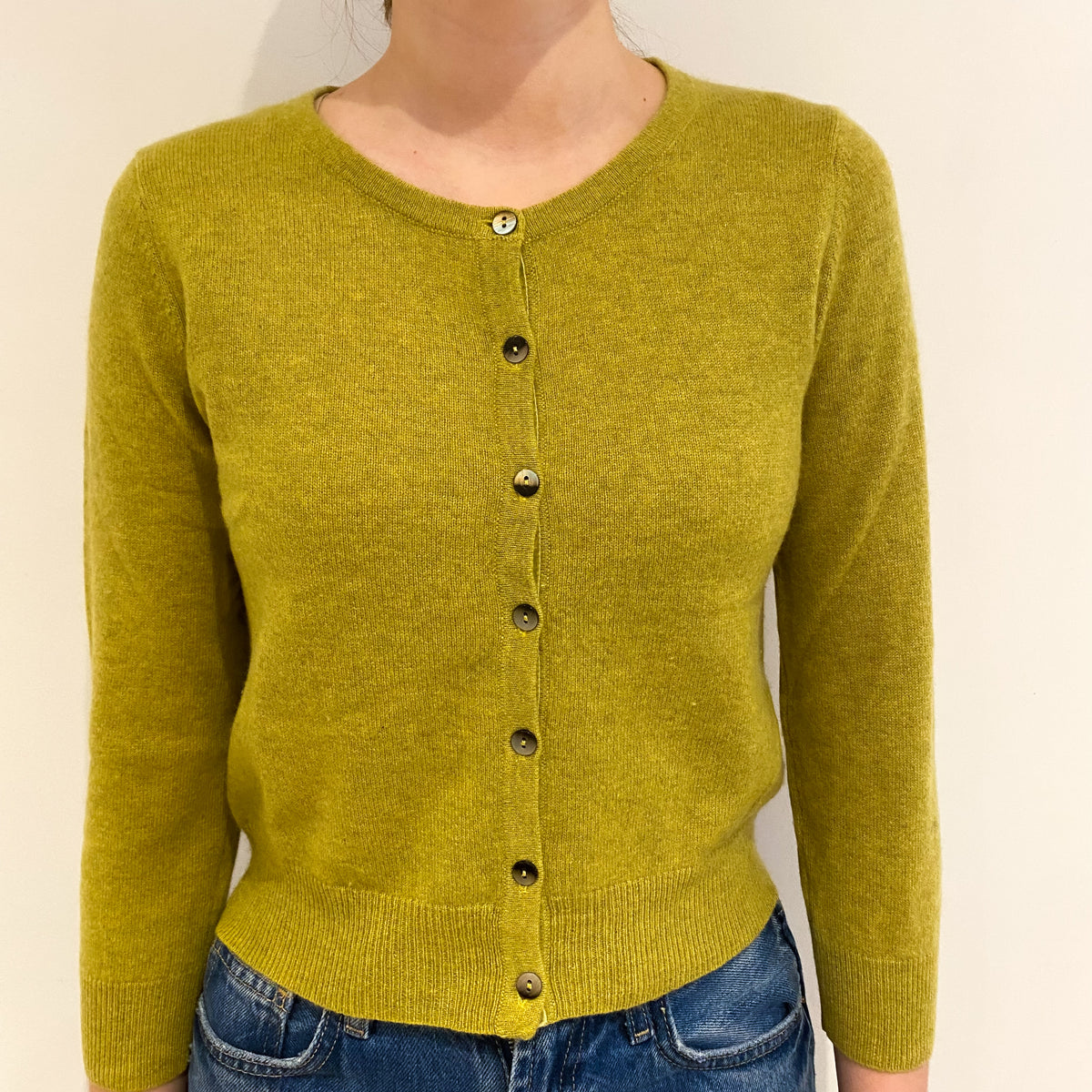 Lichen Green Cashmere Cropped Crew Neck Cardigan Extra Small