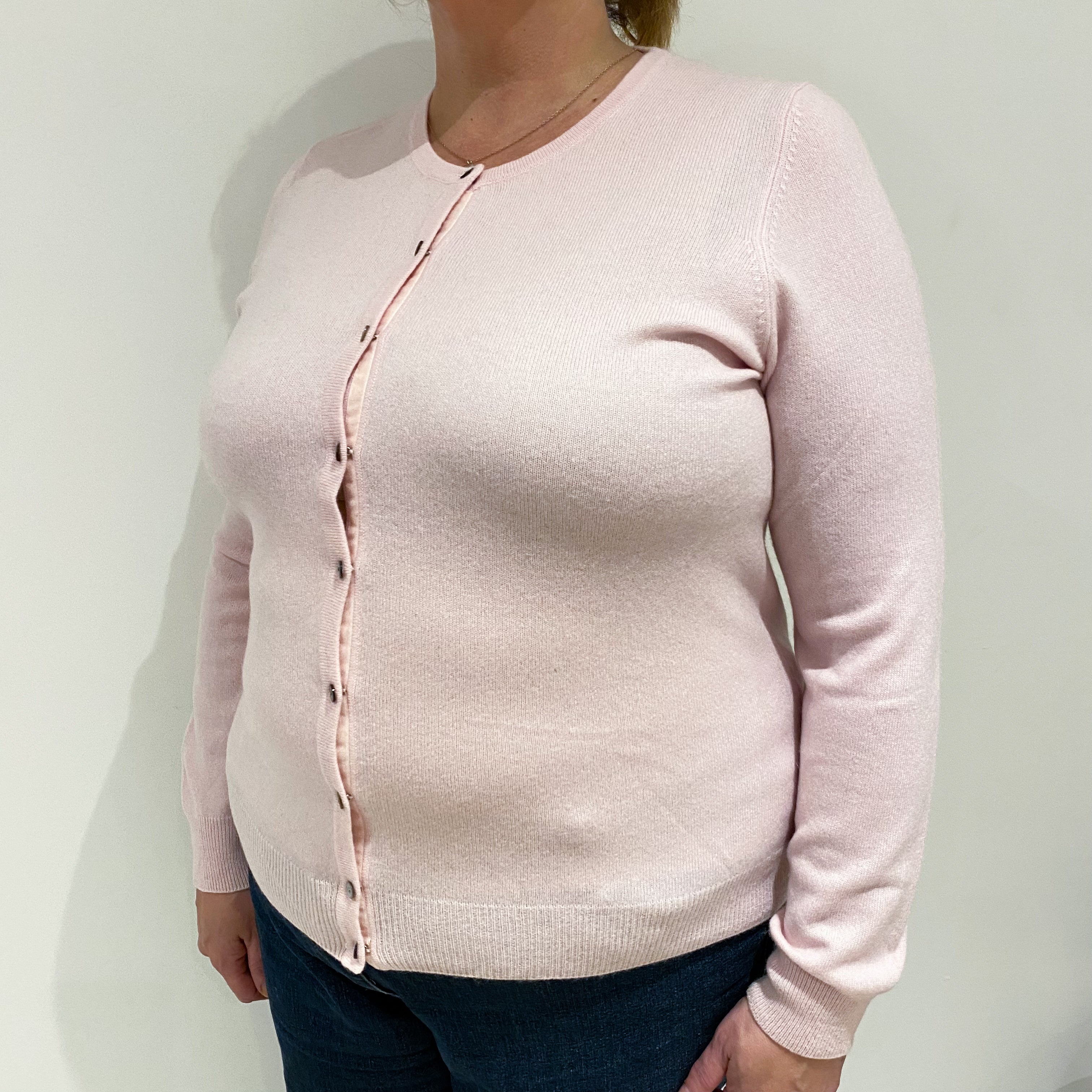 Carnation Pink Cashmere Crew Neck Cardigan Extra Large