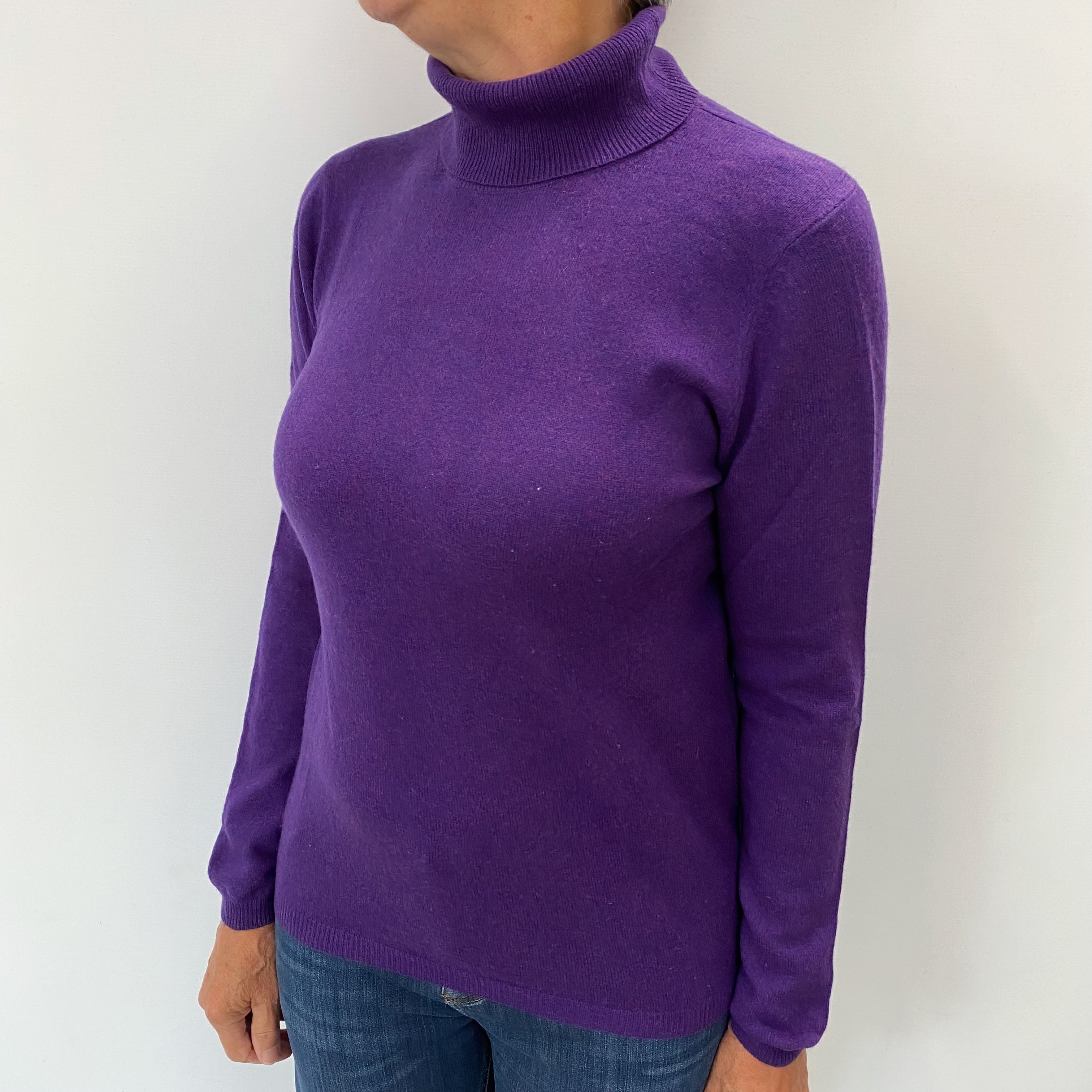 Brand New Magenta Cashmere Polo Neck Jumper Medium