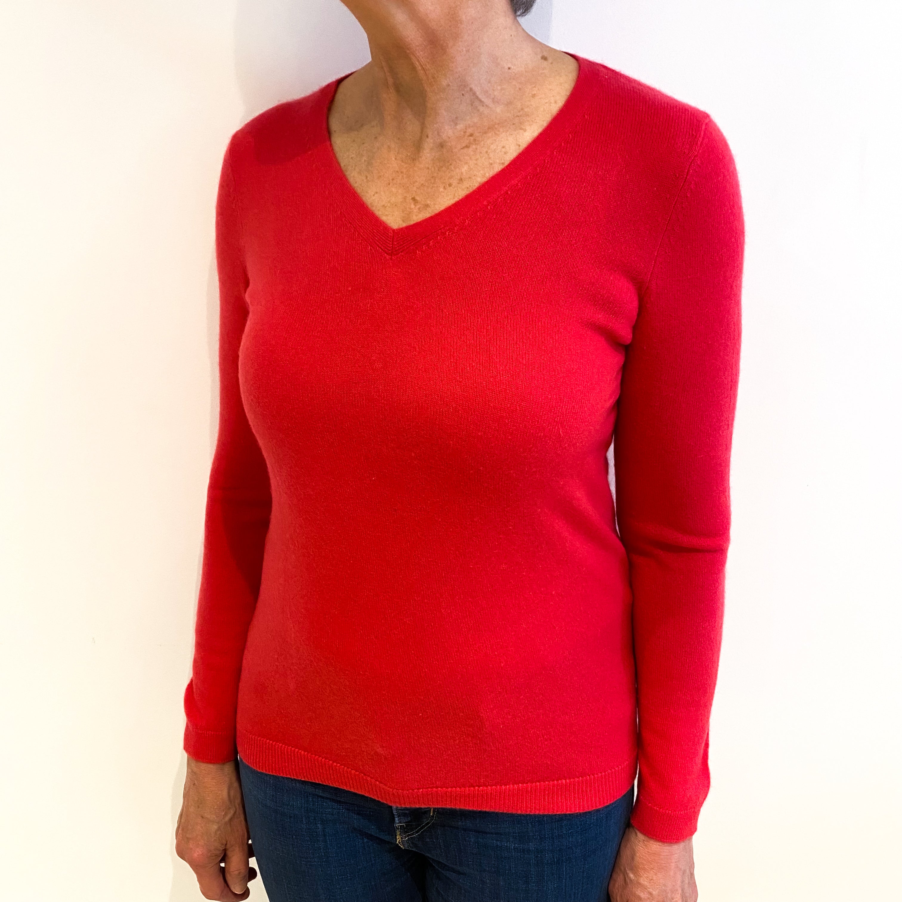 Fuchsia Pink Cashmere V Neck Jumper Medium