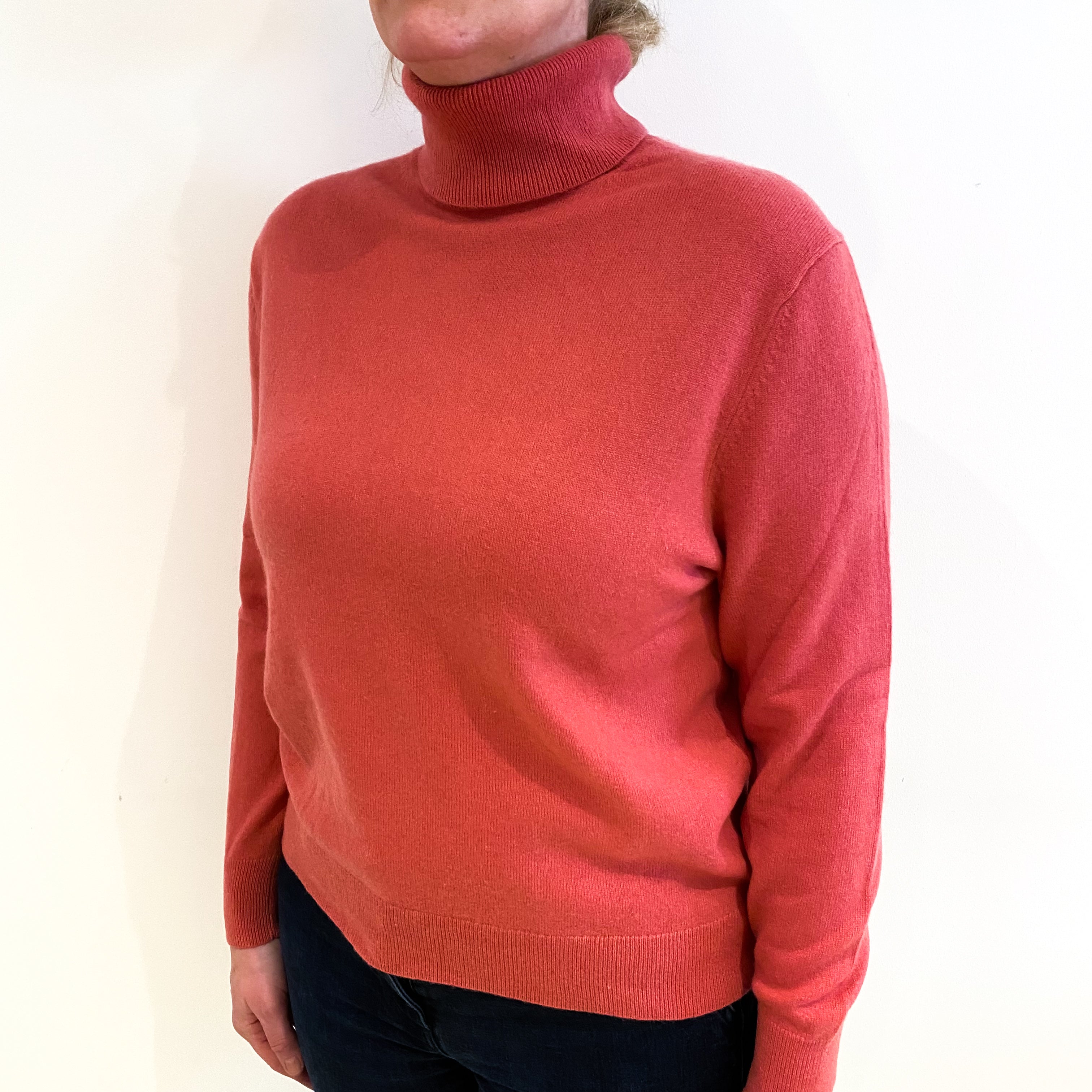 Loganberry Pink Cashmere Polo Neck Jumper Large