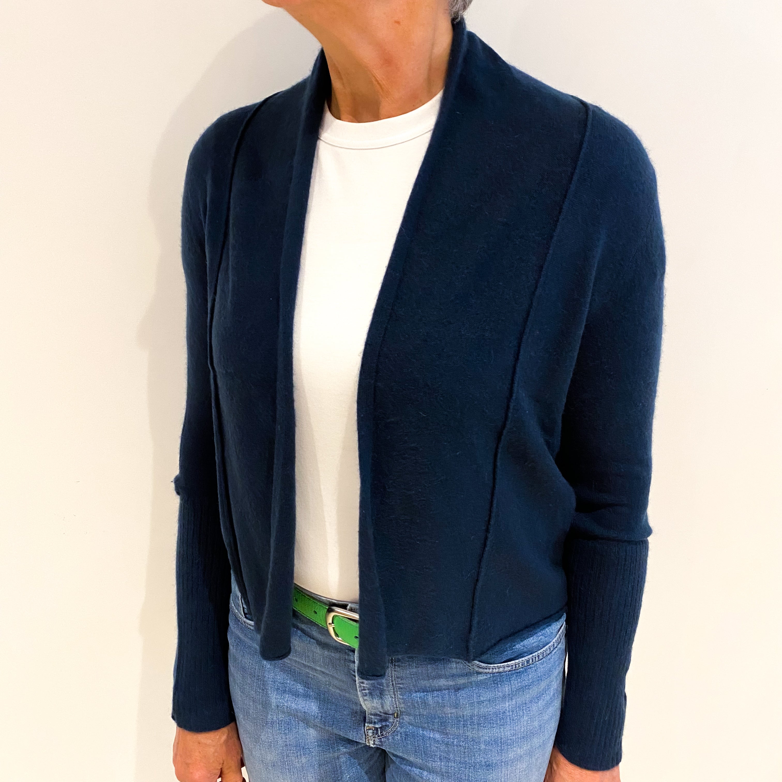 Dark Denim Blue Cashmere Edge To Edge Cardigan Medium