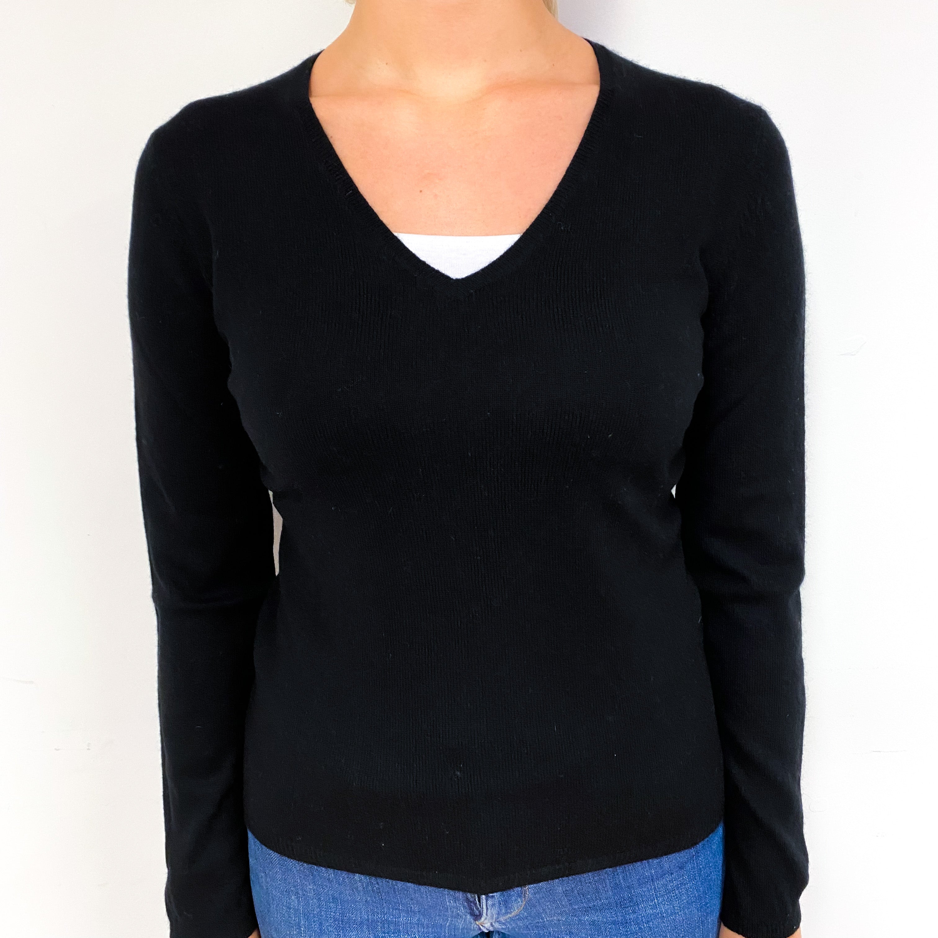 Black Cashmere V-Neck Jumper Small