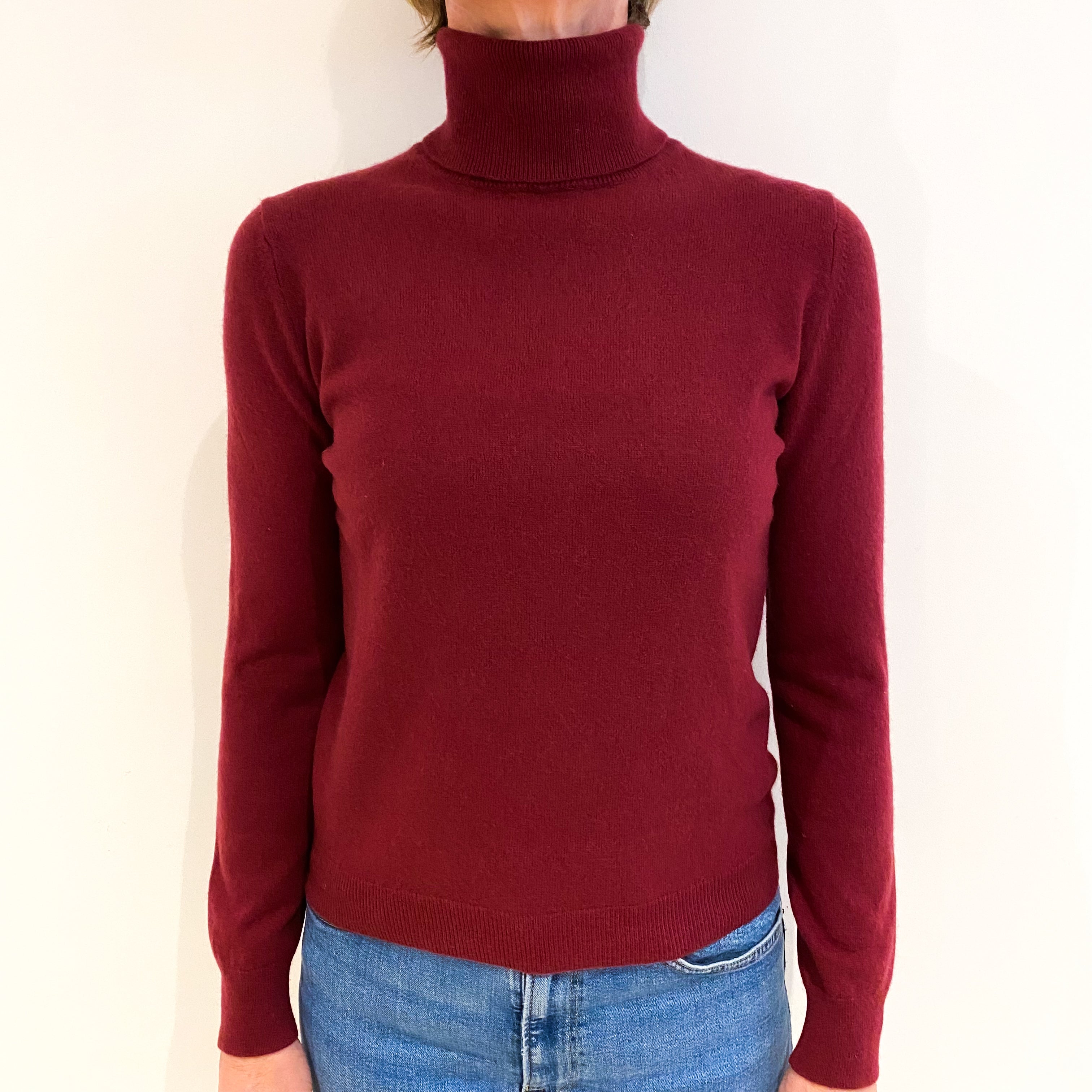 Rust Red Cashmere Polo Neck Jumper Small