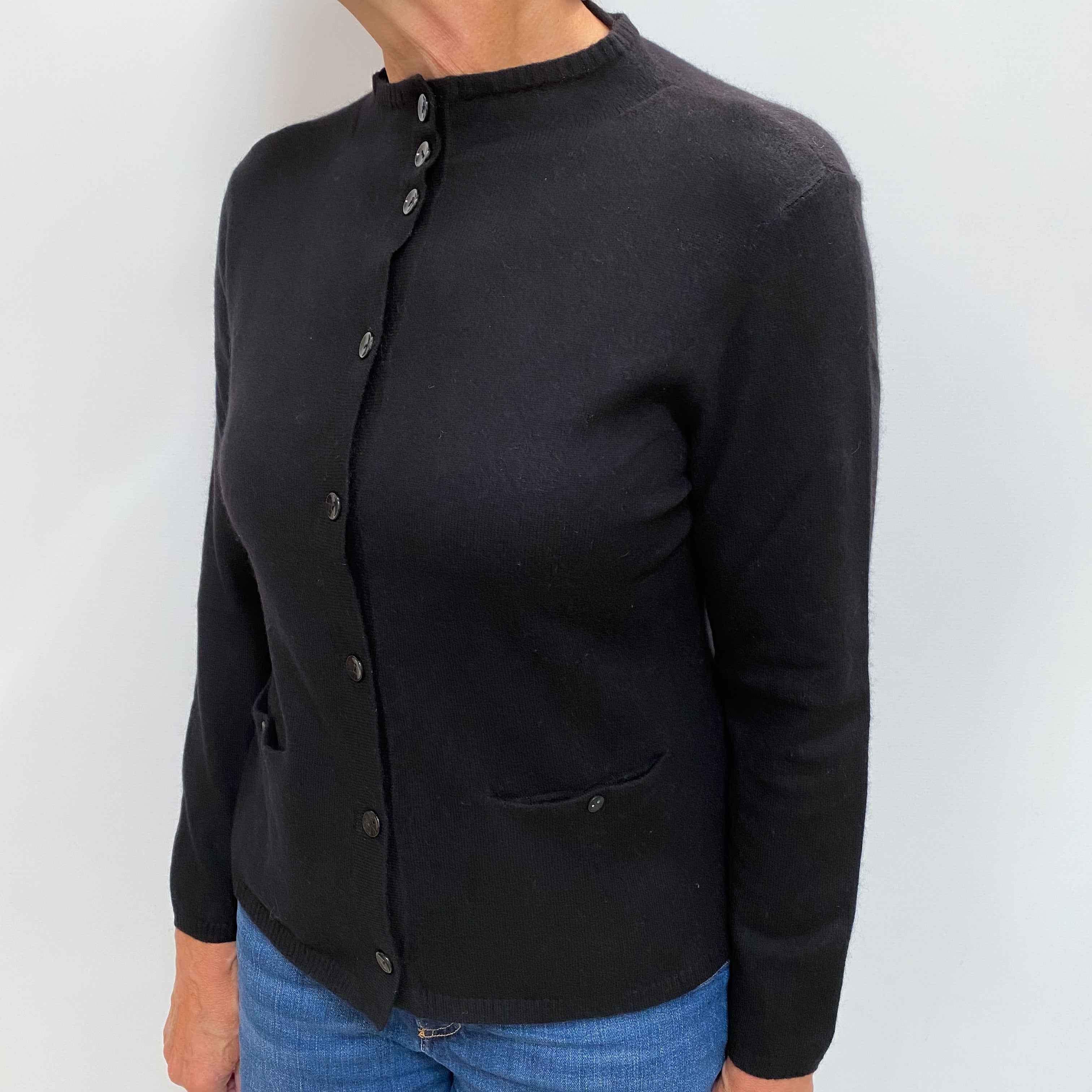 Black Cashmere Turtle Neck Cardigan Medium