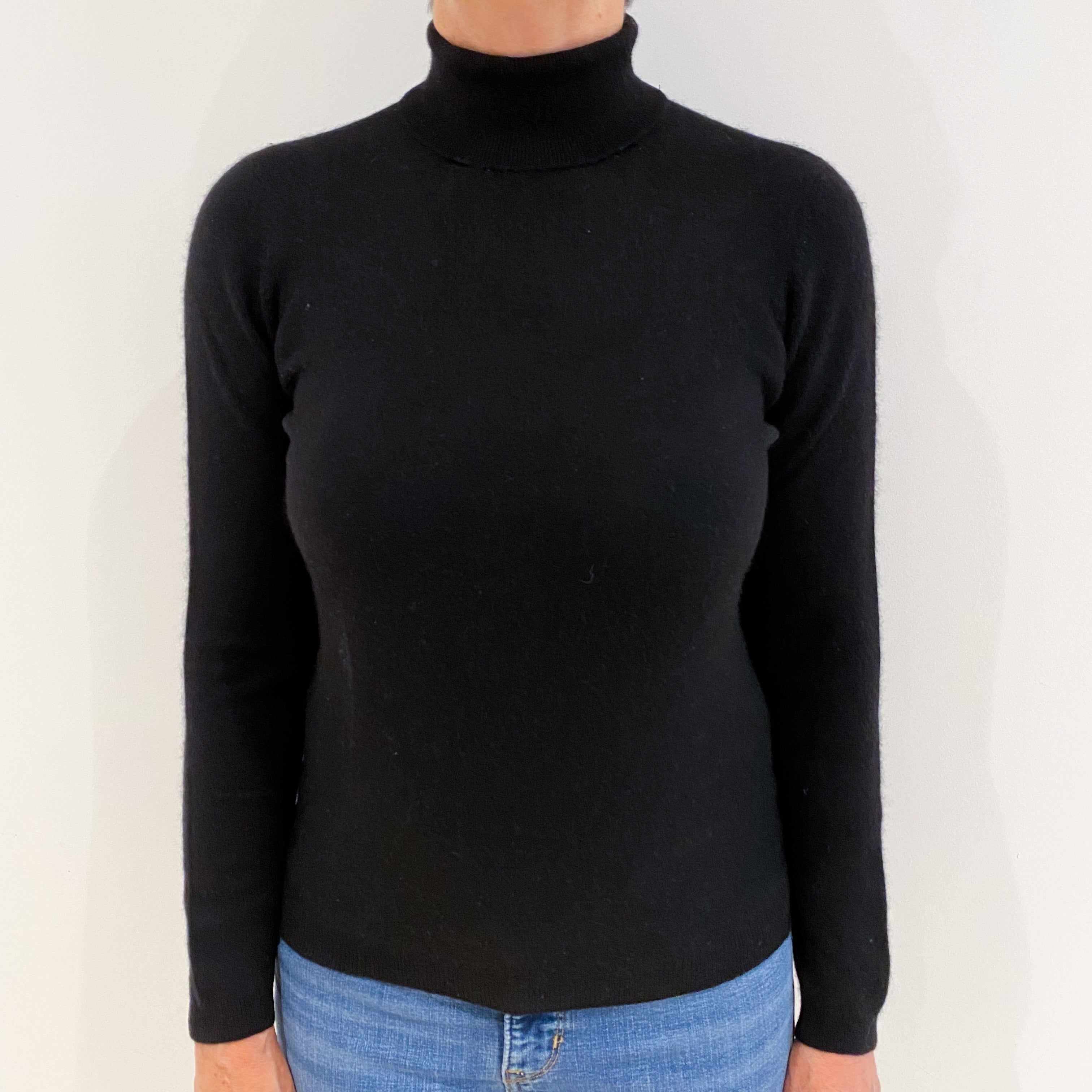 Black Cashmere Polo Neck Jumper Medium