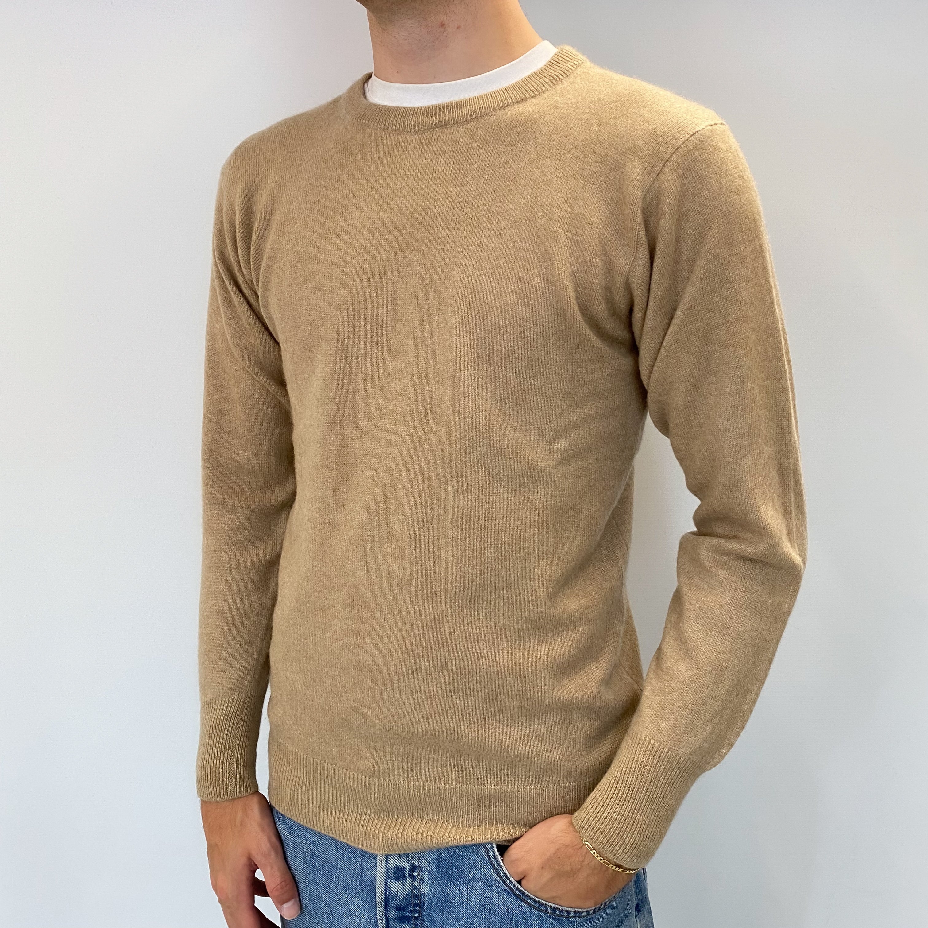 Men's Caramel Cashmere Crew Neck Jumper Medium