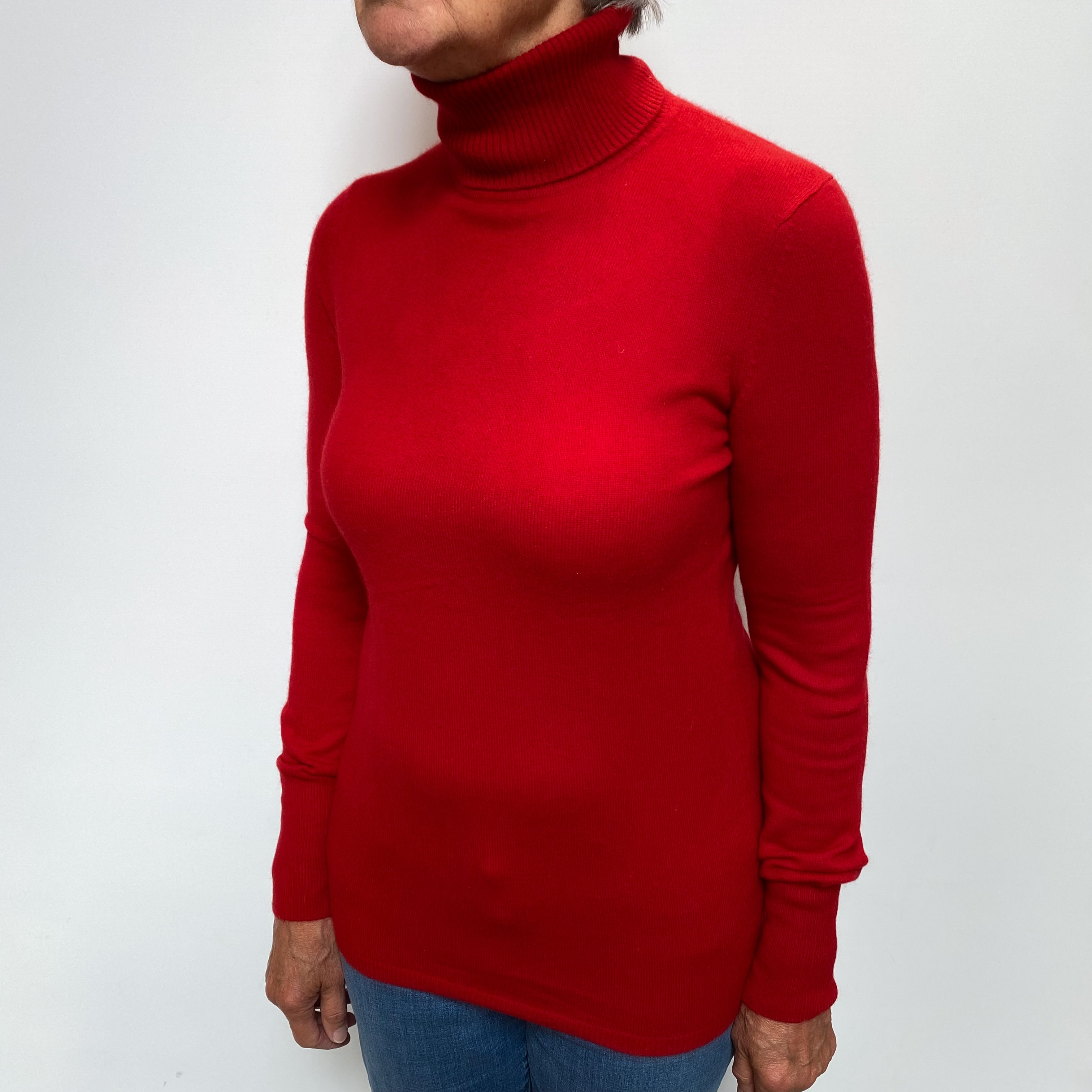 Post Box Red Cashmere Polo Neck Jumper Medium