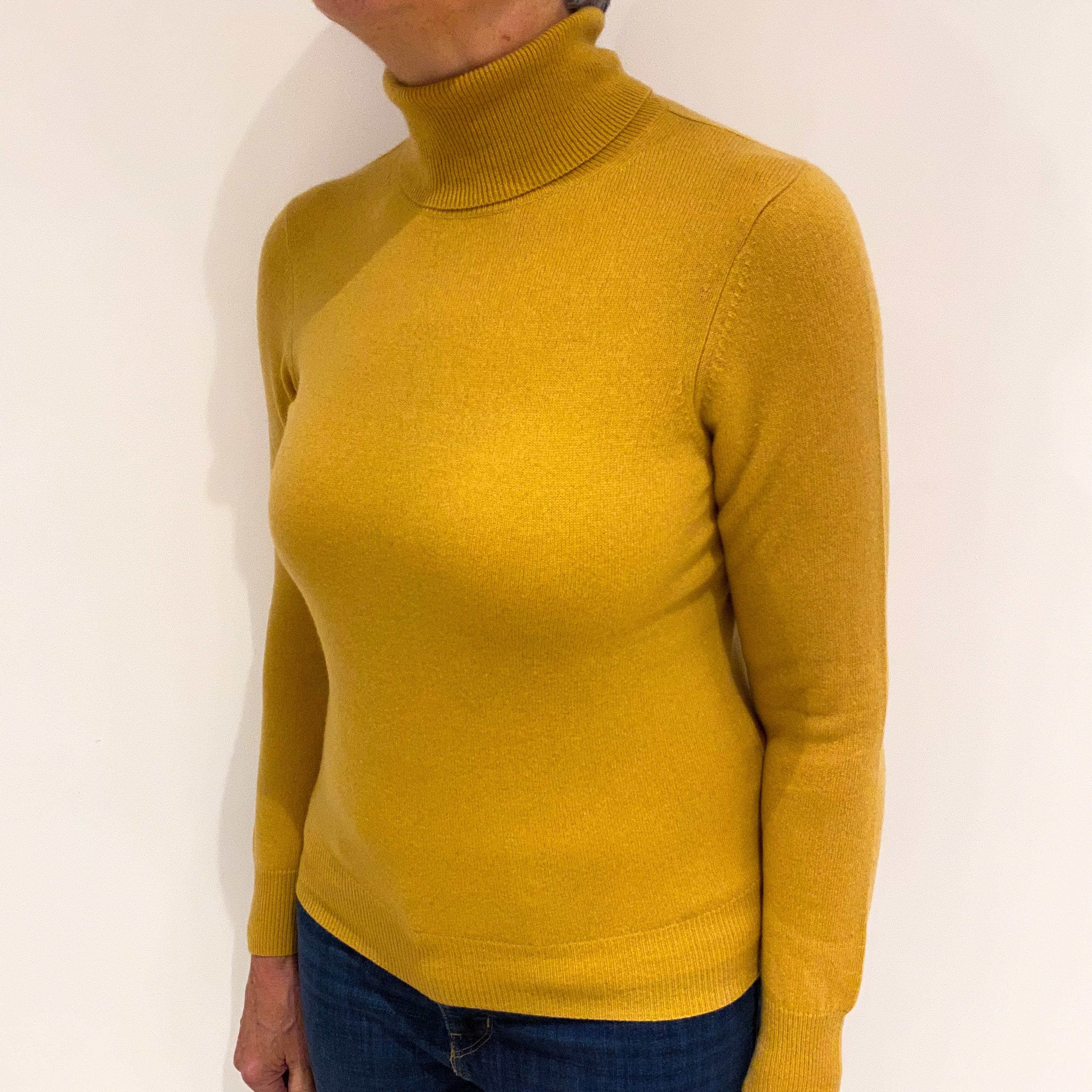 Mustard Yellow Cashmere Polo Neck Jumper Medium